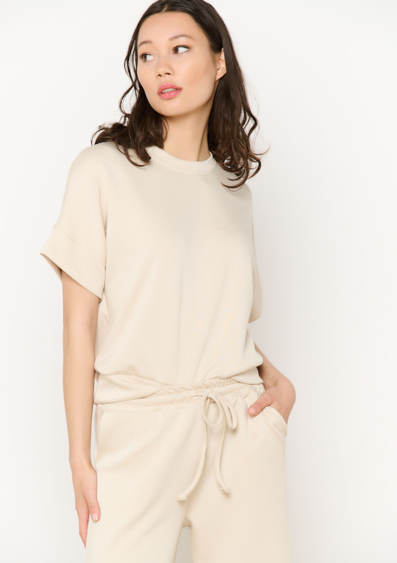 T-shirt in sweatstof - LT BEIGE - 15100315_2527