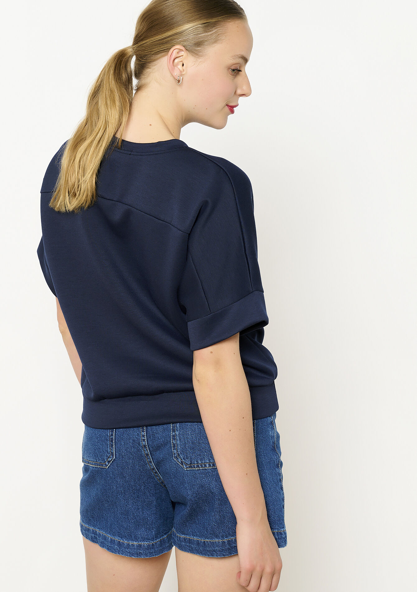 T-shirt in sweatstof - NAVY BASIC - 15100315_2723