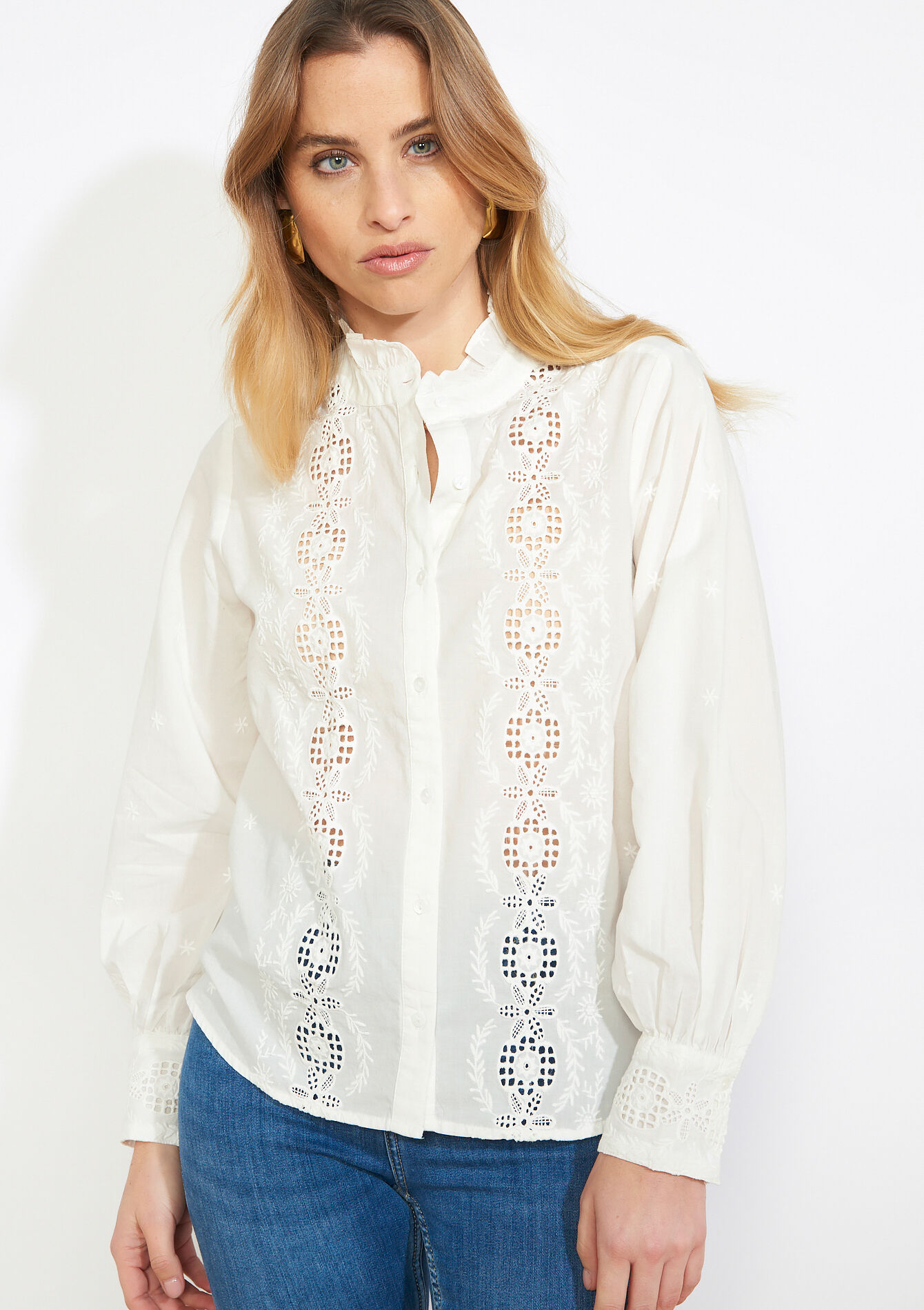 Chemise blanche ajourée chic - OPTICAL WHITE - 05702953_1019