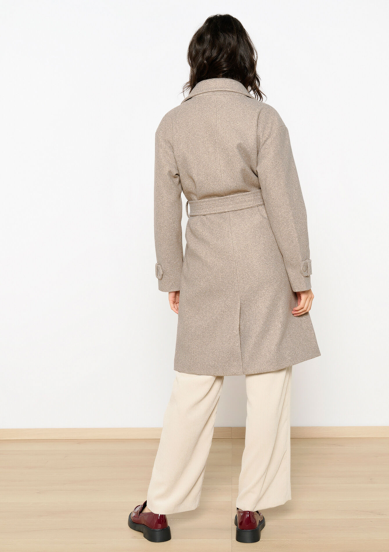 Halflange jas met riem - TAUPE - 23000678_1021
