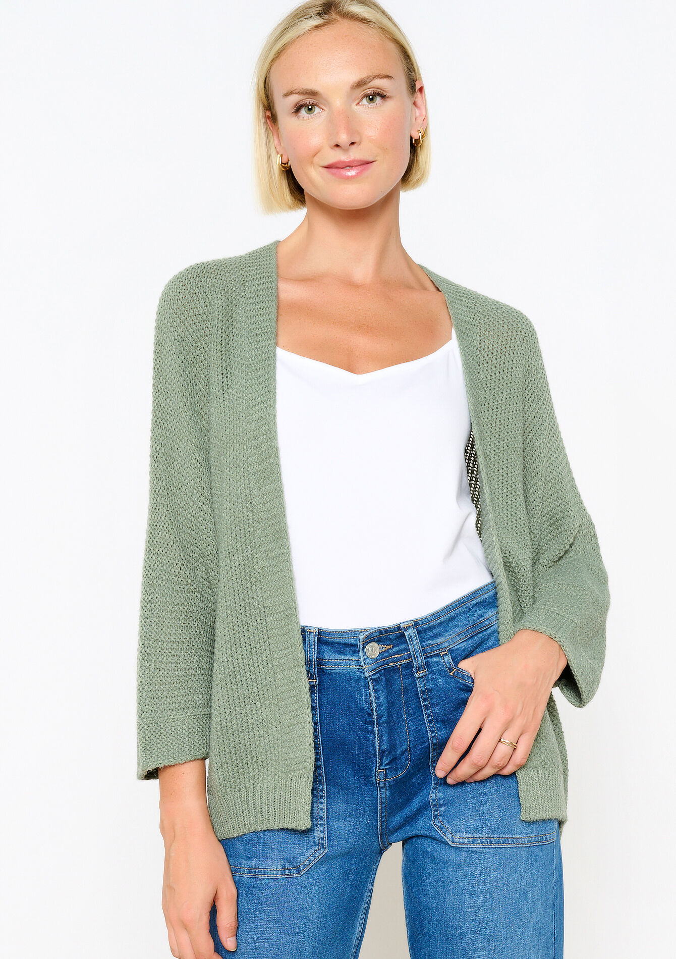 Open cardigan - KHAKI - 04101184_433