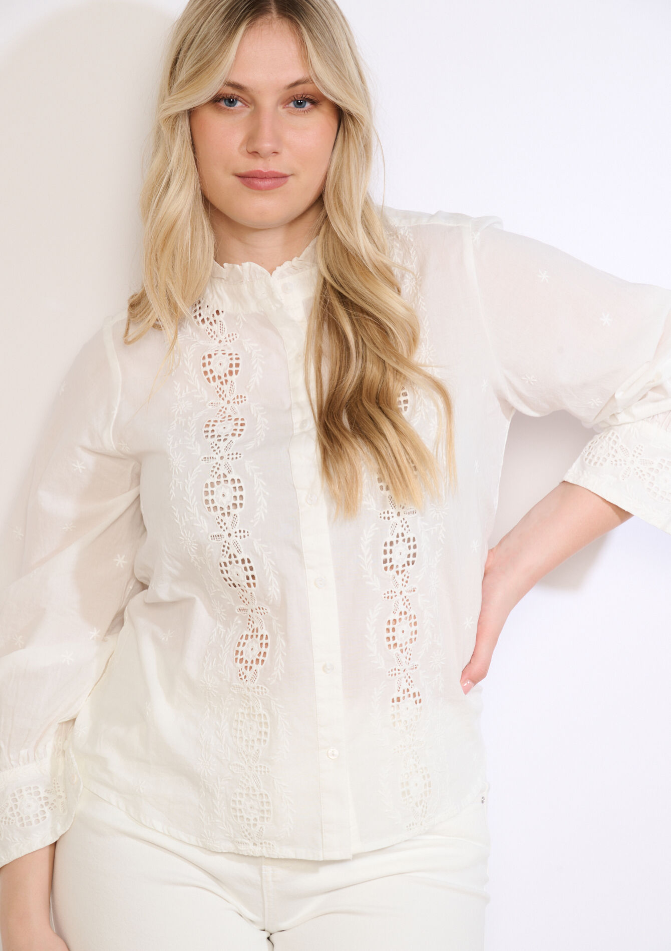Chemise blanche ajourée chic - OPTICAL WHITE - 05702953_1019