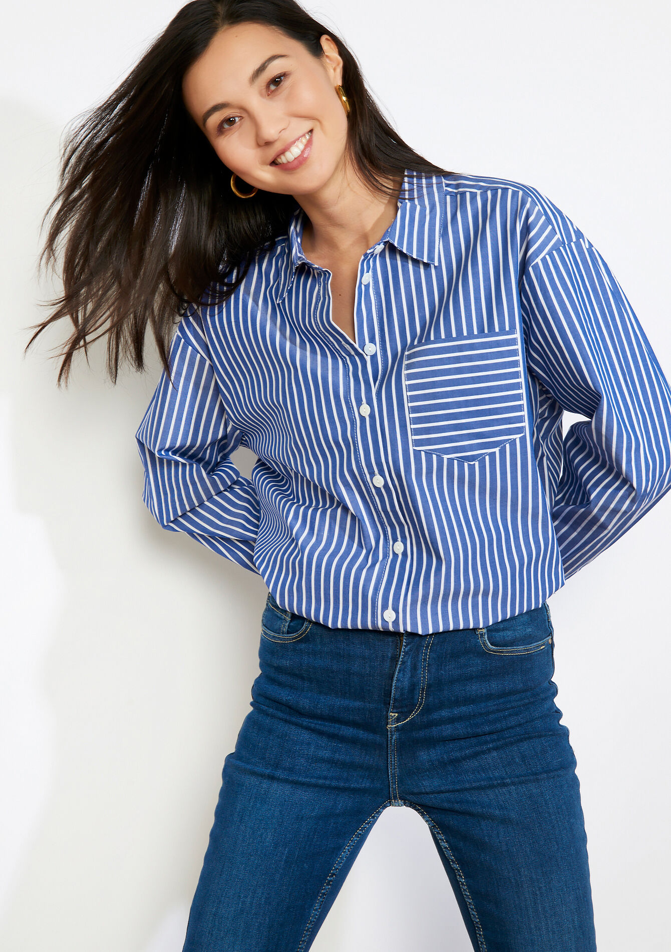 Oversized gestreept hemd, Oversized gestreept hemd - NAVY BASIC - 05702931_2723