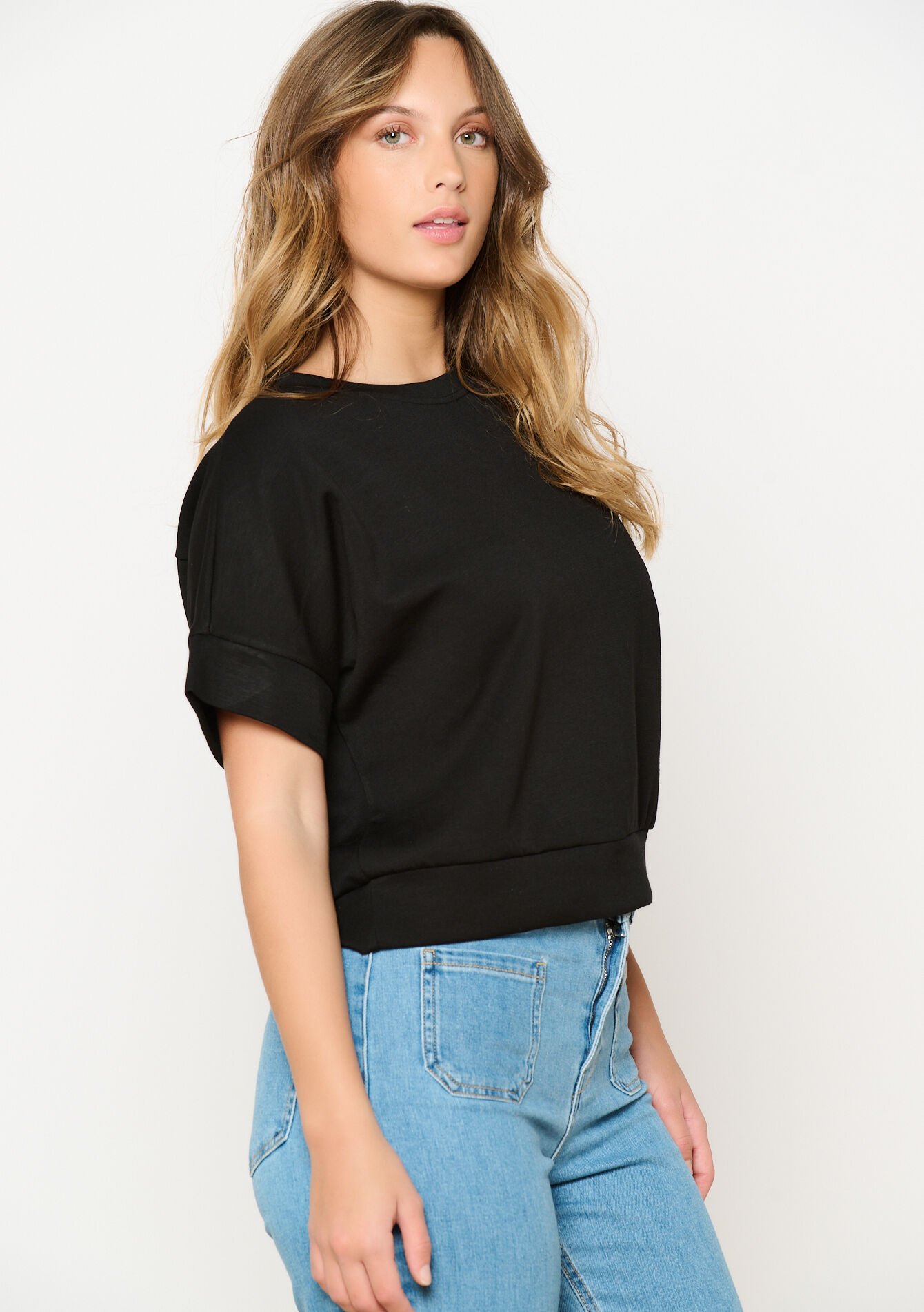 T-shirt in sweatstof - BLACK - 15100315_1119