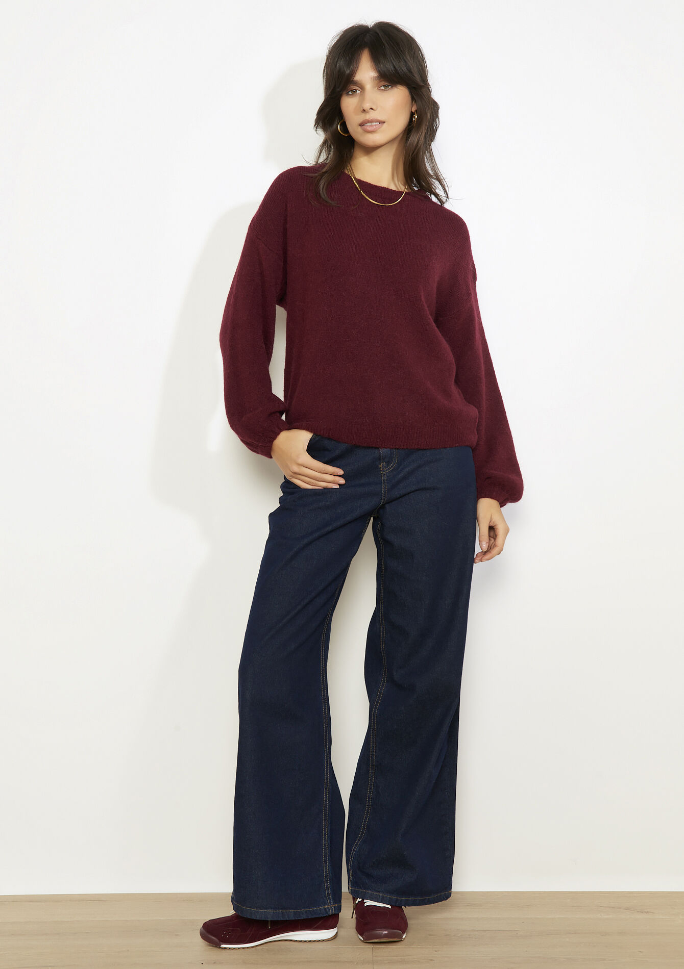 Trui met pofmouwen - AUBERGINE - 04007105_1537