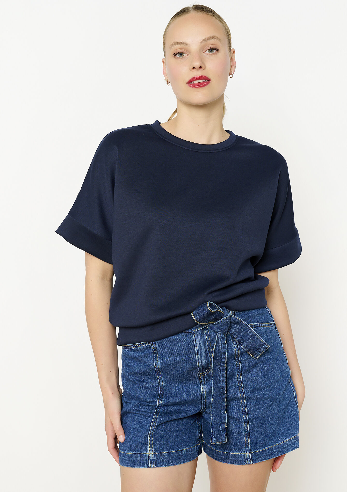 T-shirt in sweatstof - NAVY BASIC - 15100315_2723
