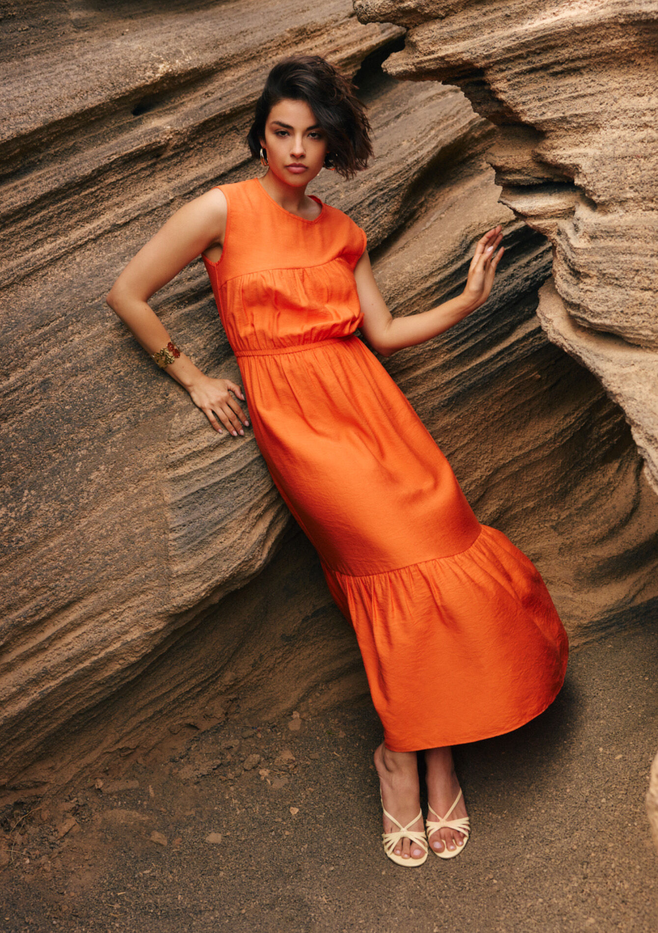 Sleeveless fluid midi dress, , hi-res