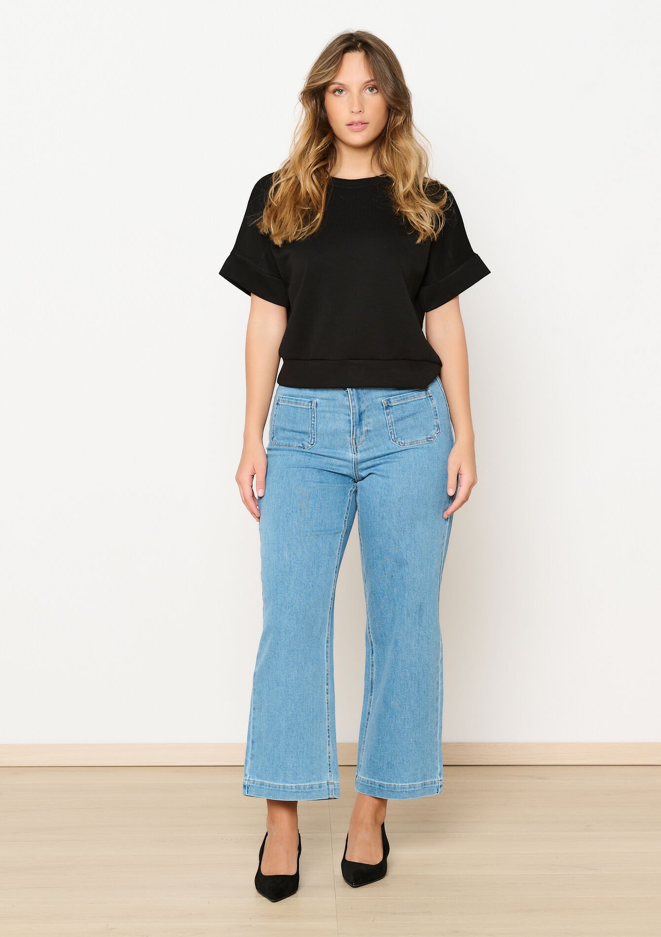 T-shirt in sweatstof - BLACK - 15100315_1119