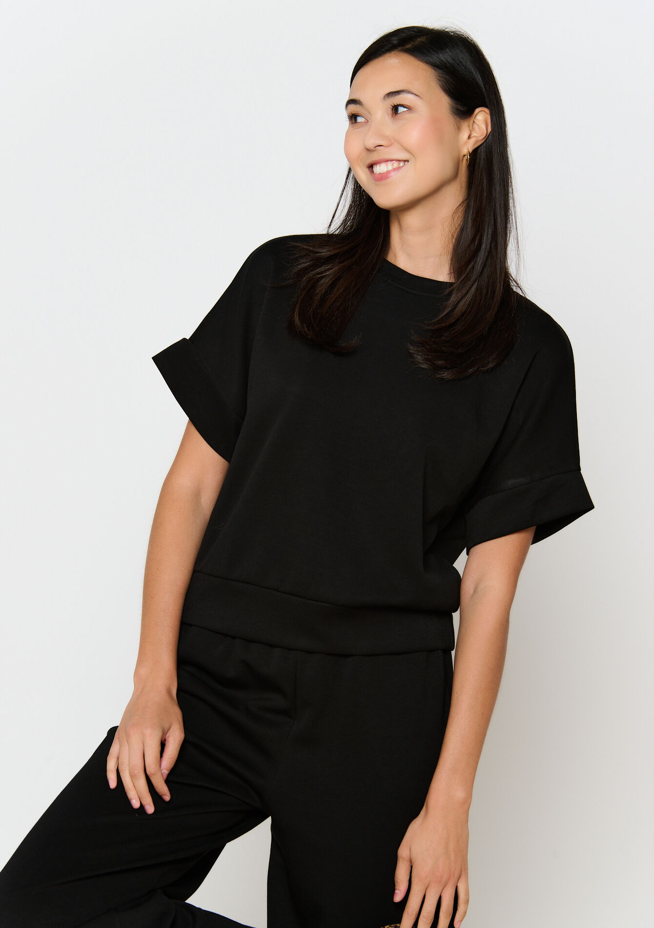 T-shirt in sweatstof, T-shirt in sweatstof - BLACK - 15100292_1119