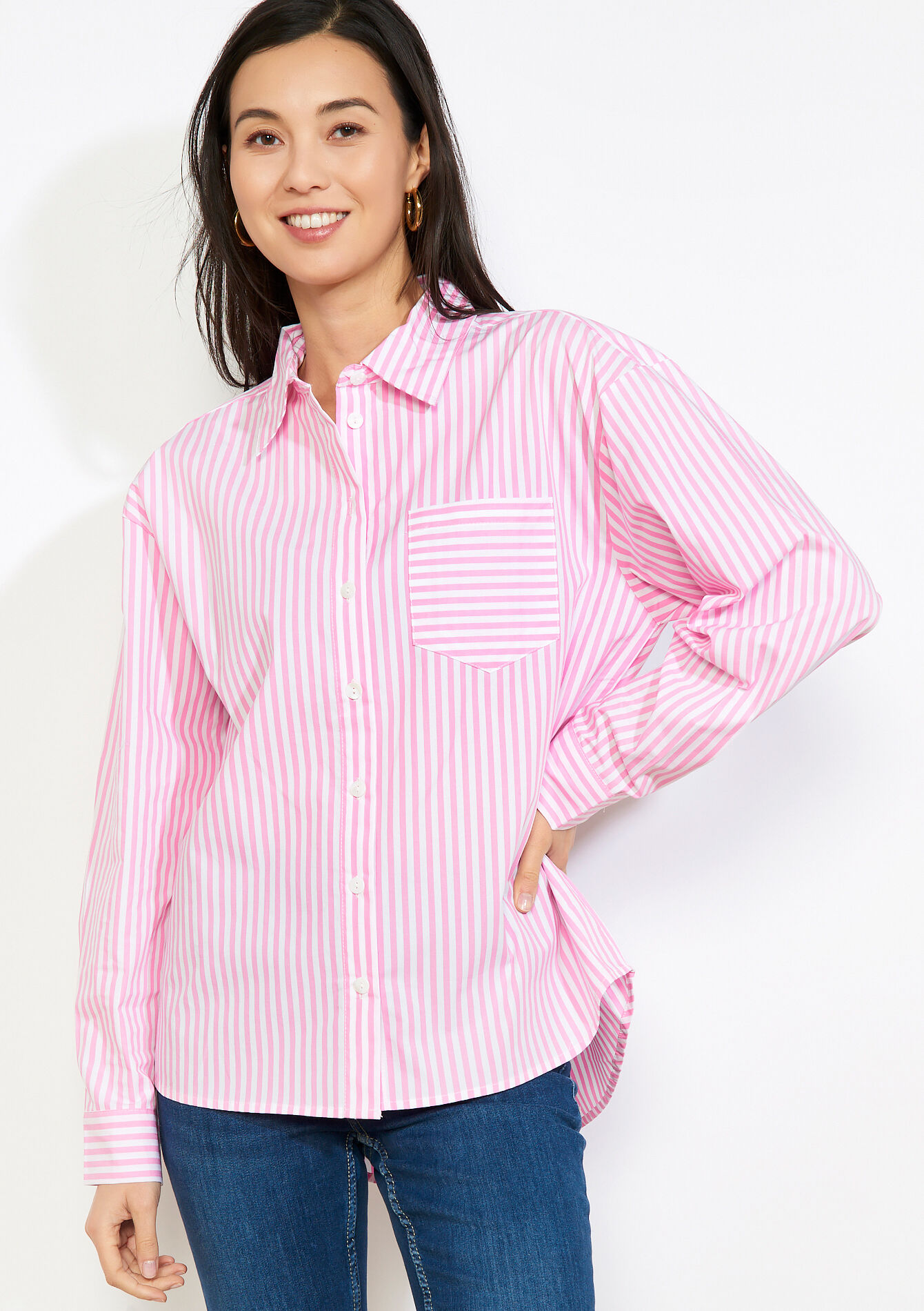 Oversized gestreept hemd, Oversized gestreept hemd - LIGHT PINK - 05702931_1303