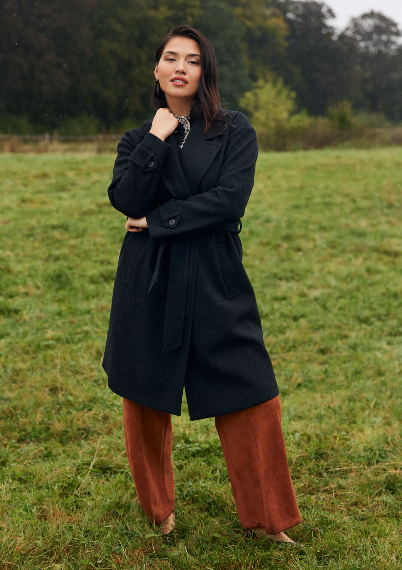 Manteau mi-long avec ceinture - BLACK - 1099268
