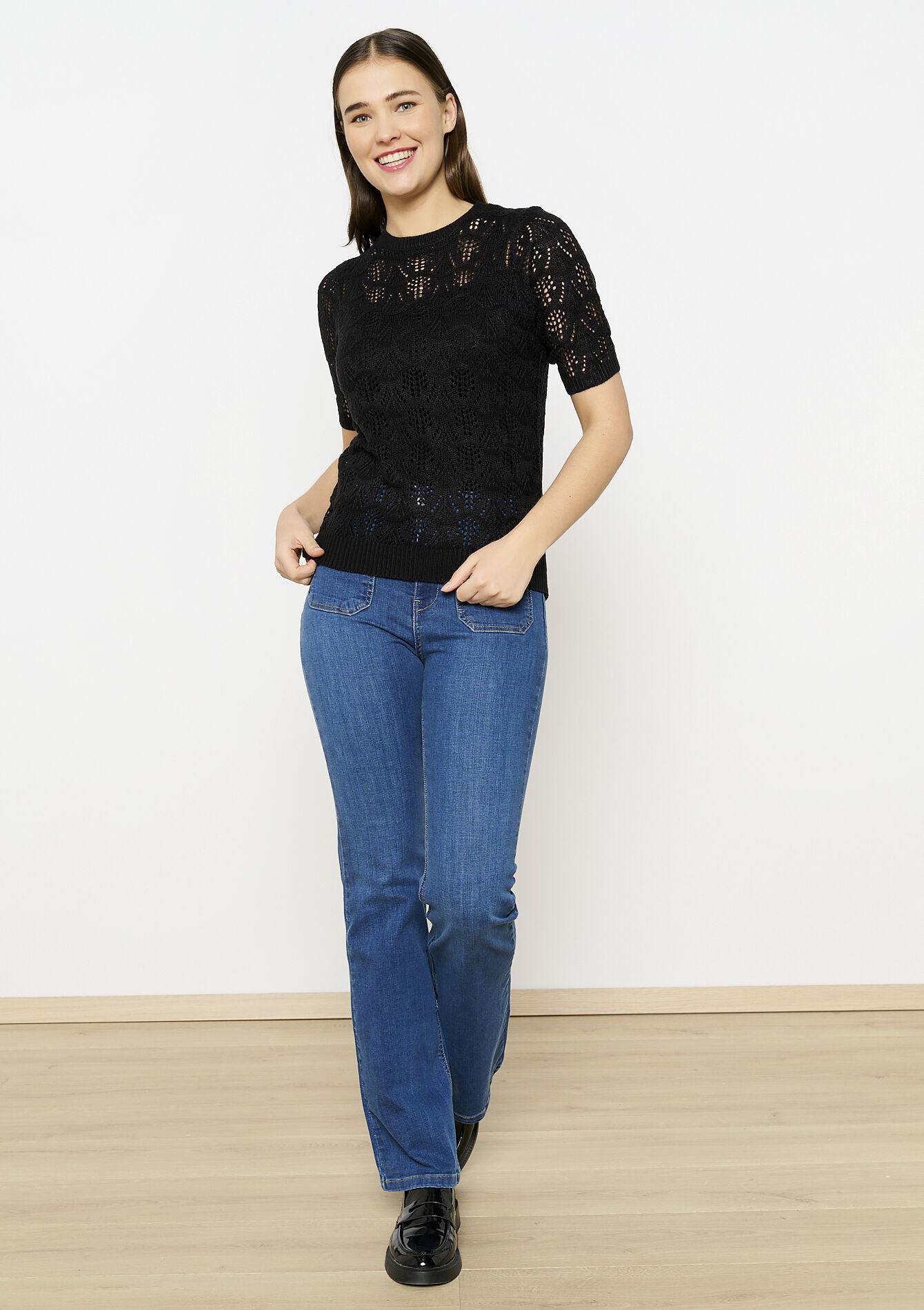Crochet trui met korte mouwen - BLACK - 04006629_1119