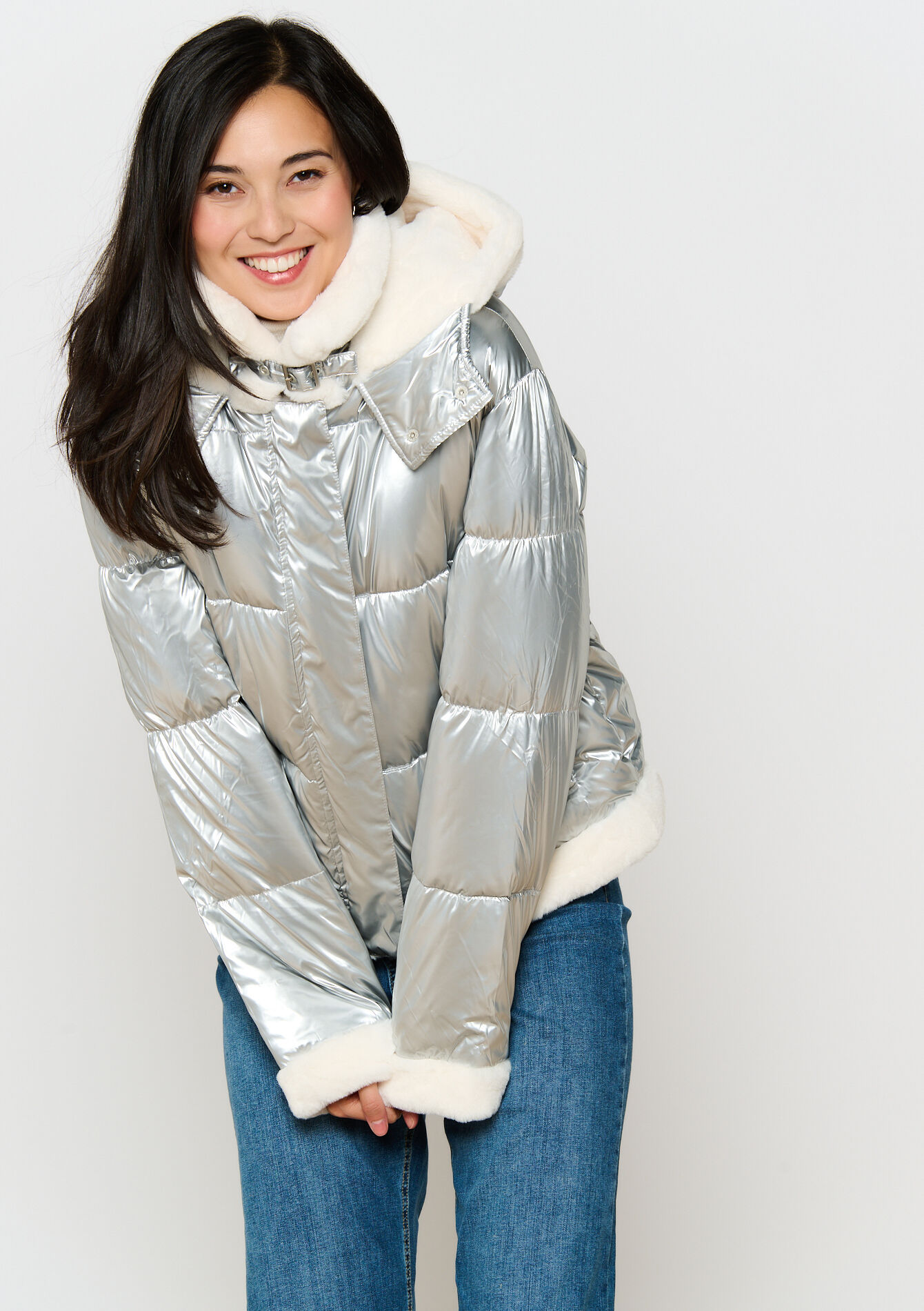 Metallic quilted jacket - SILVER - 1100661