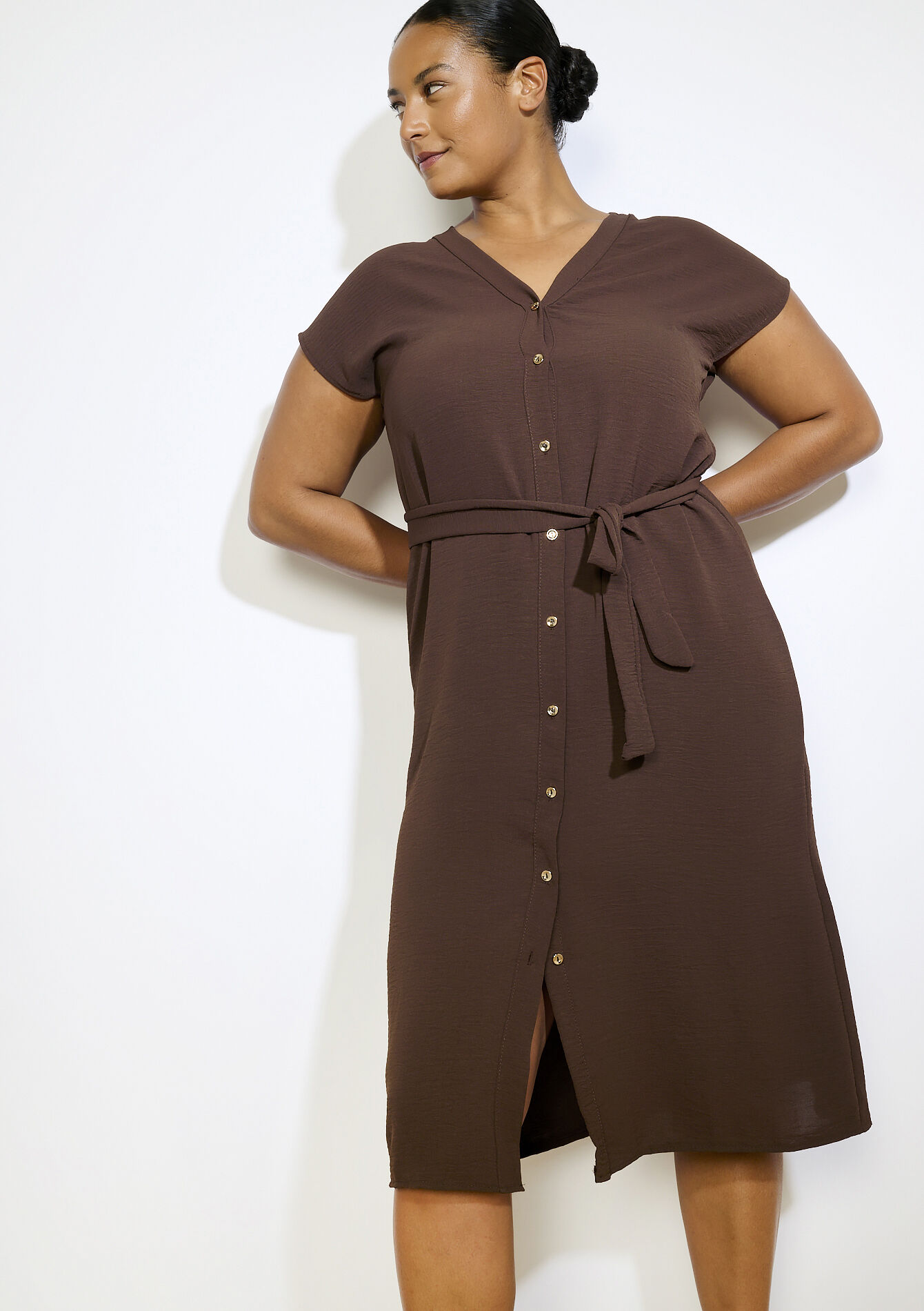 Robe chemise boutonnée - BROWN DARK CHOCOLATE - 08104243_3720
