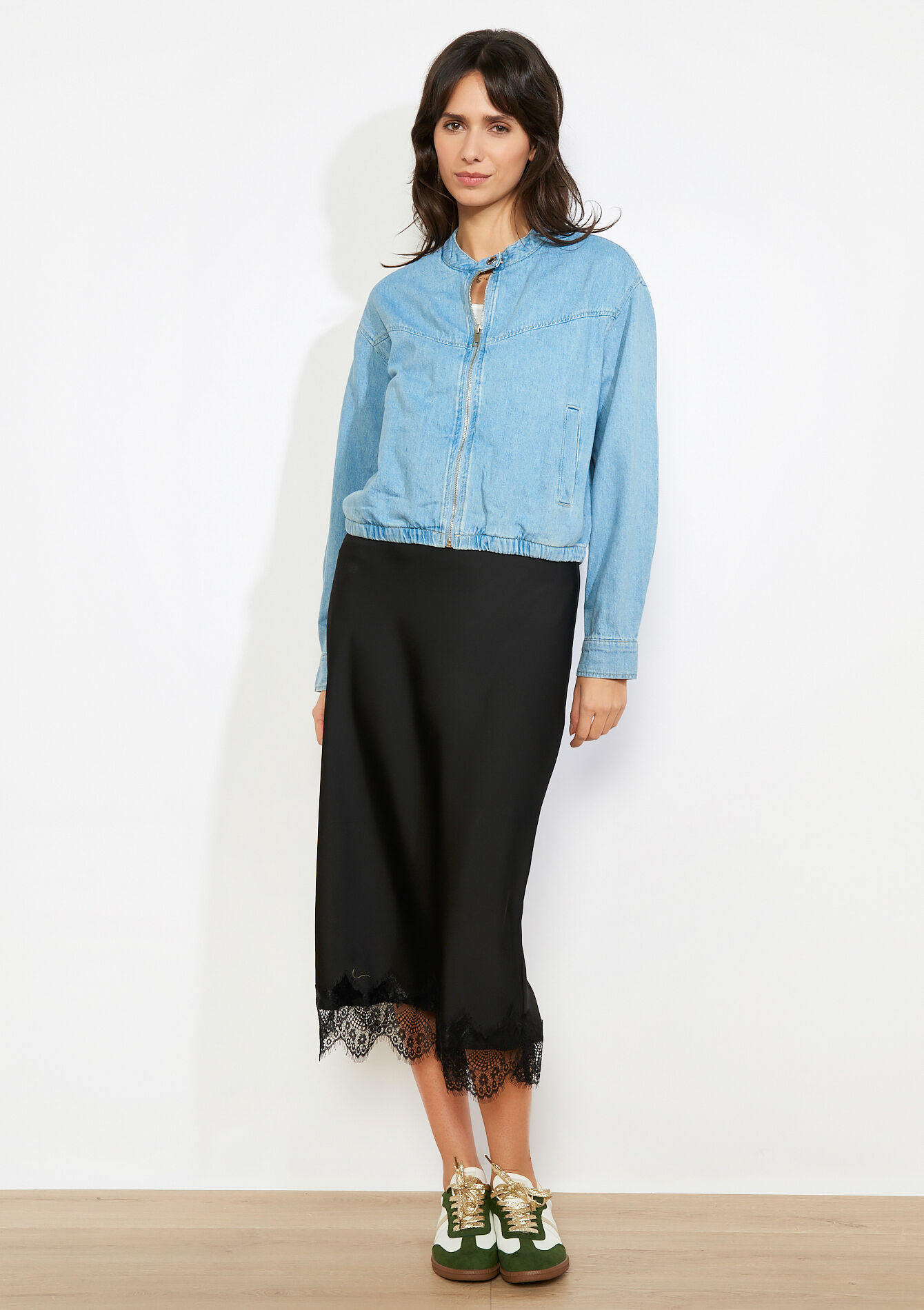 Blouson zippé en denim - BLUE BLEACHED - 09101100_0502