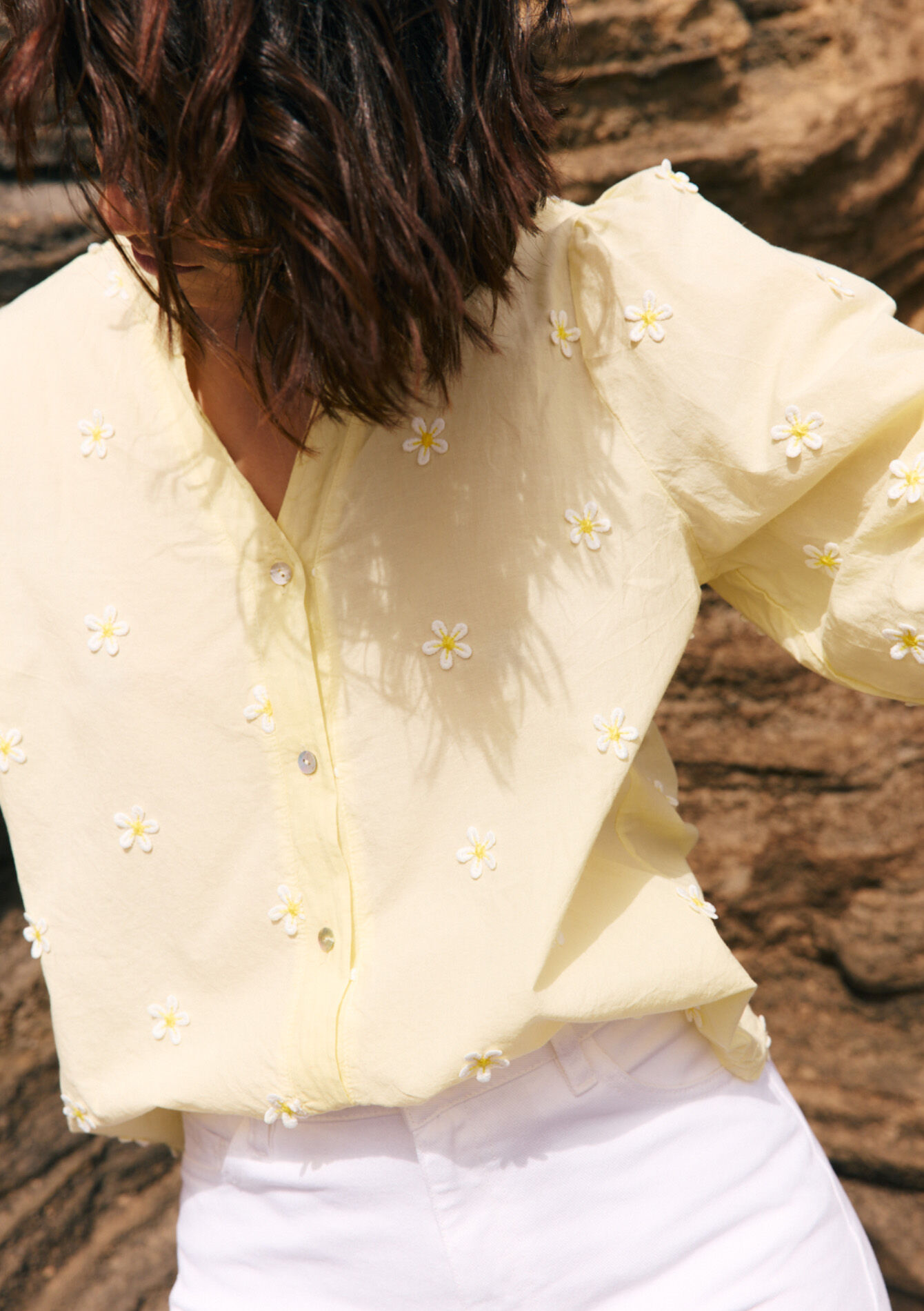 Blouse brodée à manches ballon - YELLOW PASTEL - 05703075_5004