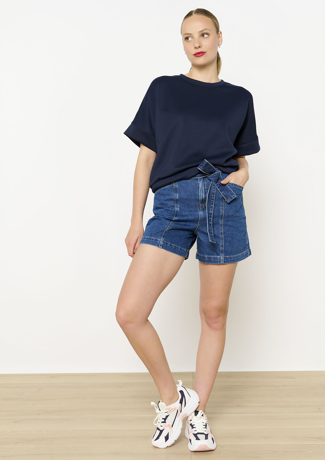 T-shirt in sweatstof - NAVY BASIC - 15100315_2723