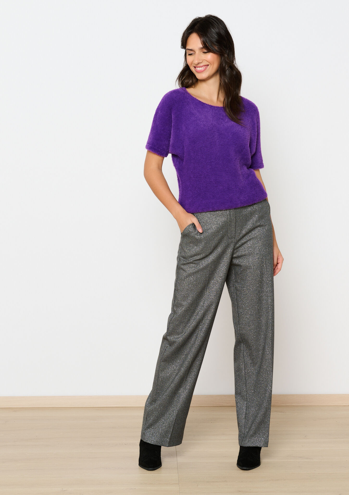 Eyelash trui met korte mouwen, Eyelash trui met korte mouwen - PURPLE - 04006673_5902