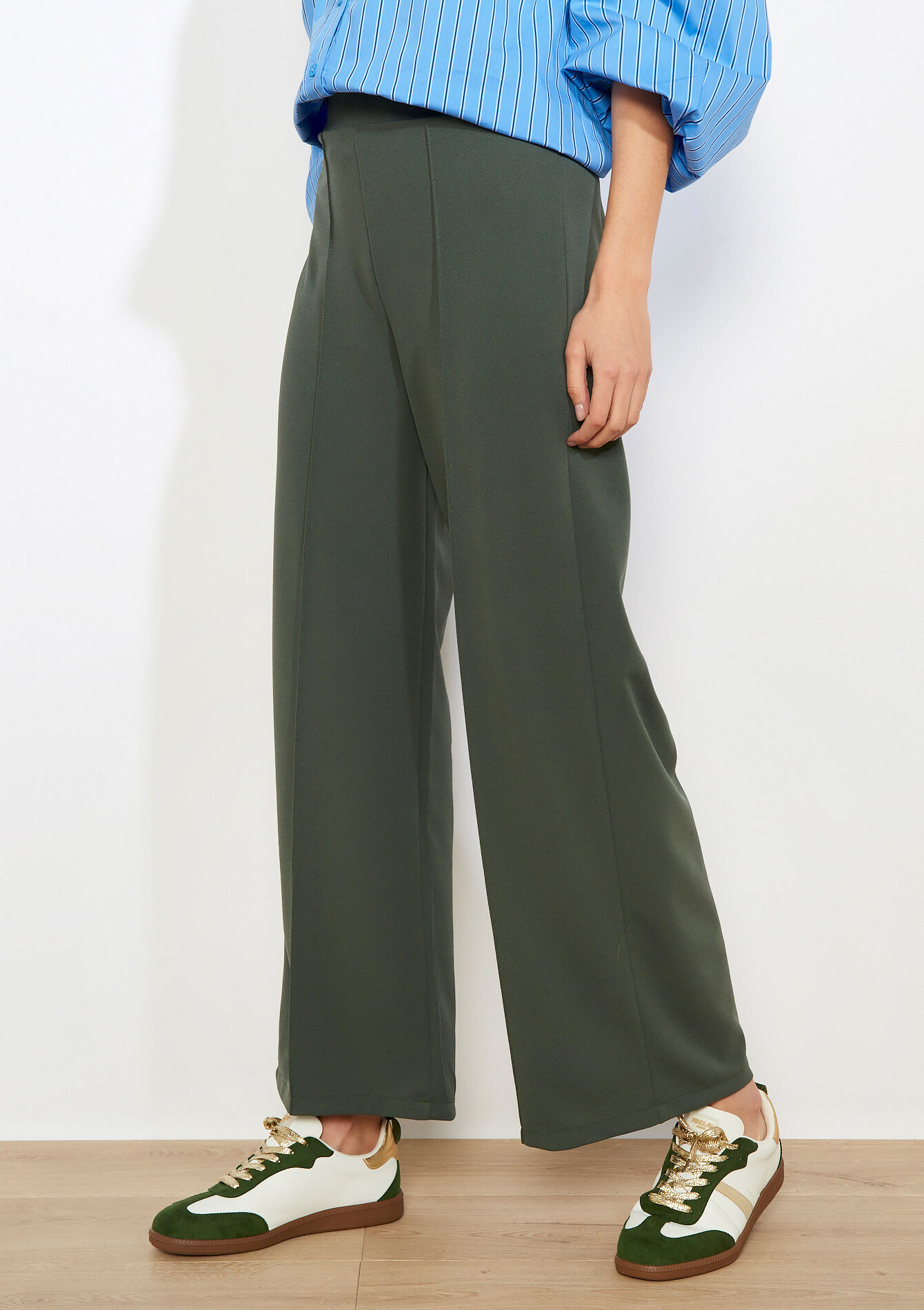 Wijde elegante broek - KHAKI MED - 06601100_4327