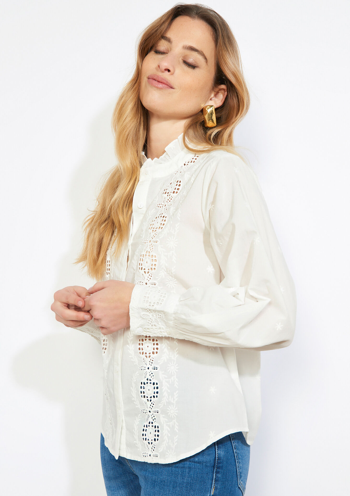 Chemise blanche ajourée chic - OPTICAL WHITE - 05702953_1019