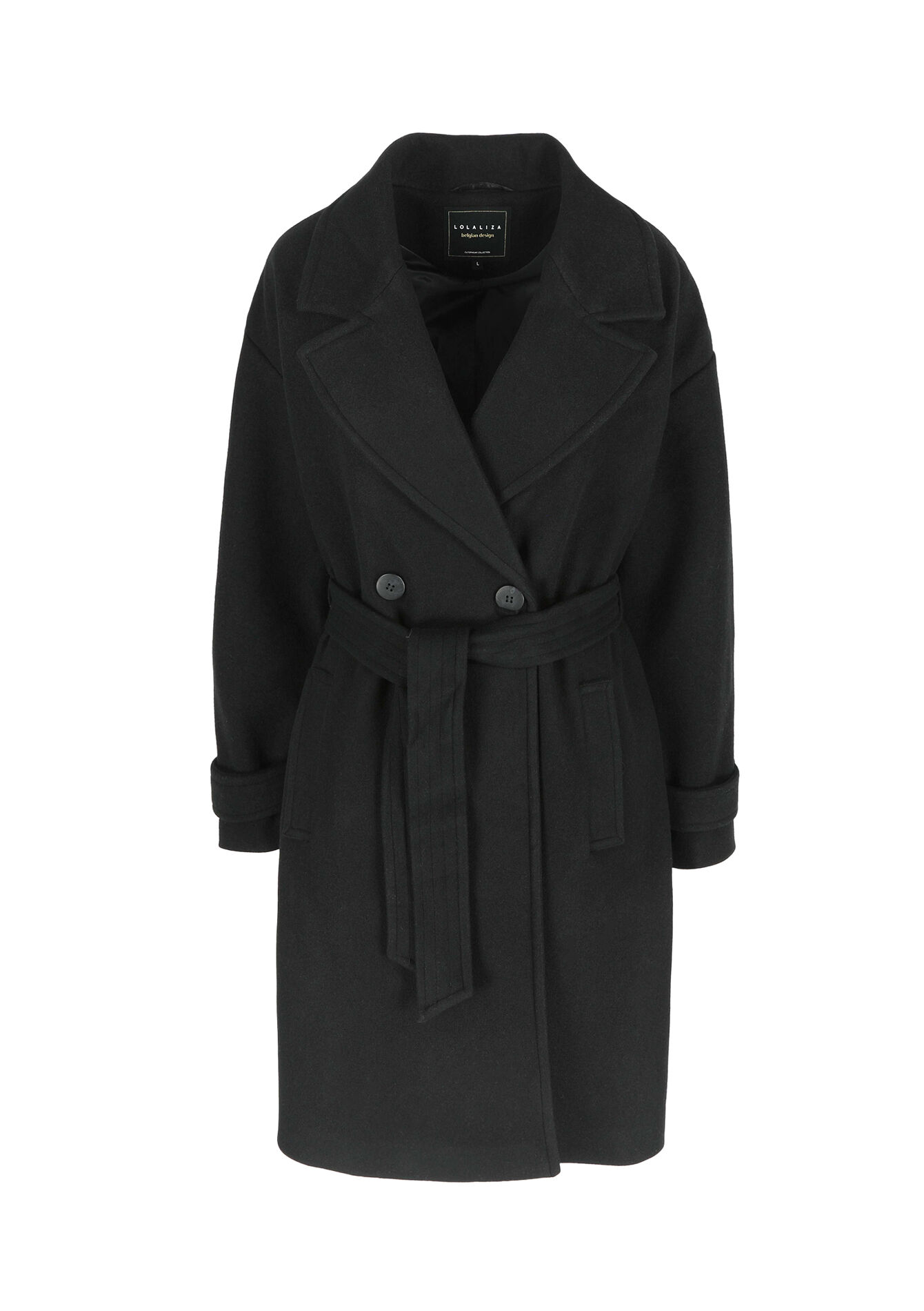 Manteau mi-long avec ceinture - BLACK - 1099268