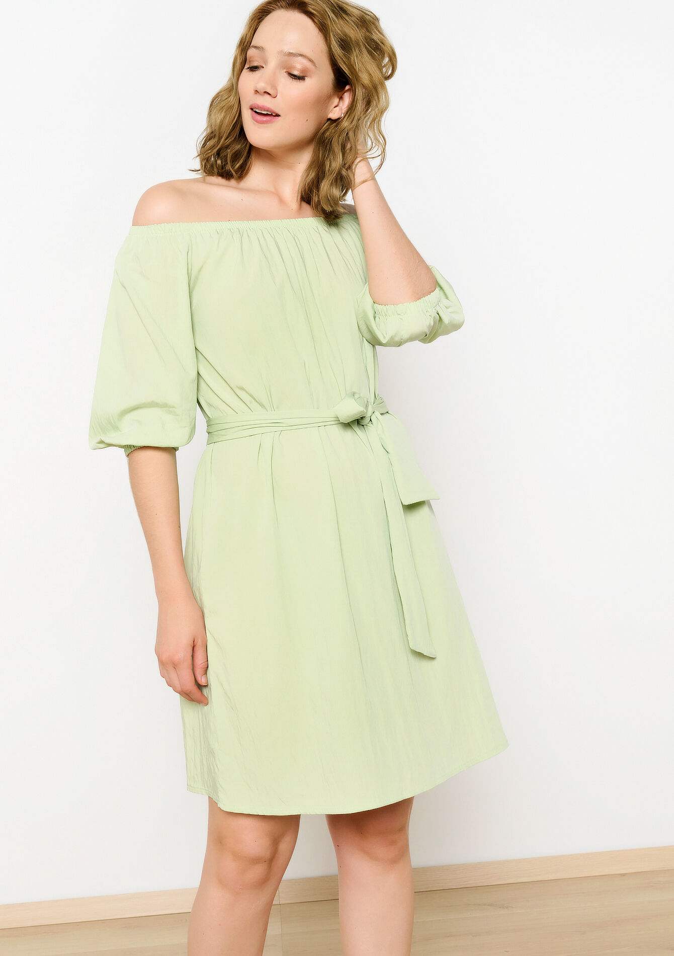 Off-shoulder jurk met striklint - LIME - 08103694_4711
