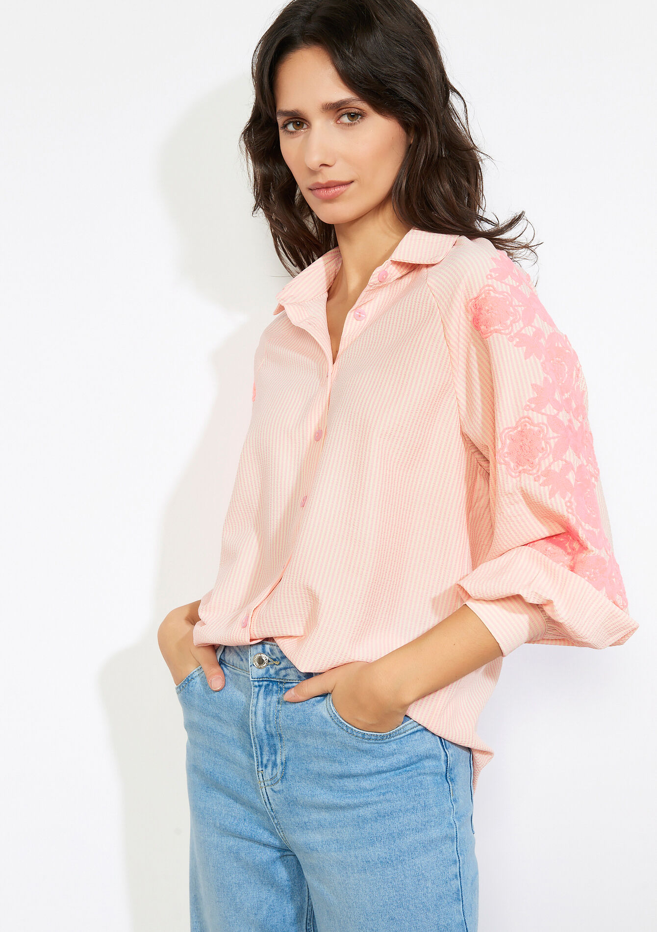 Chemise à broderies - PASTEL PEACH - 05703032_1974