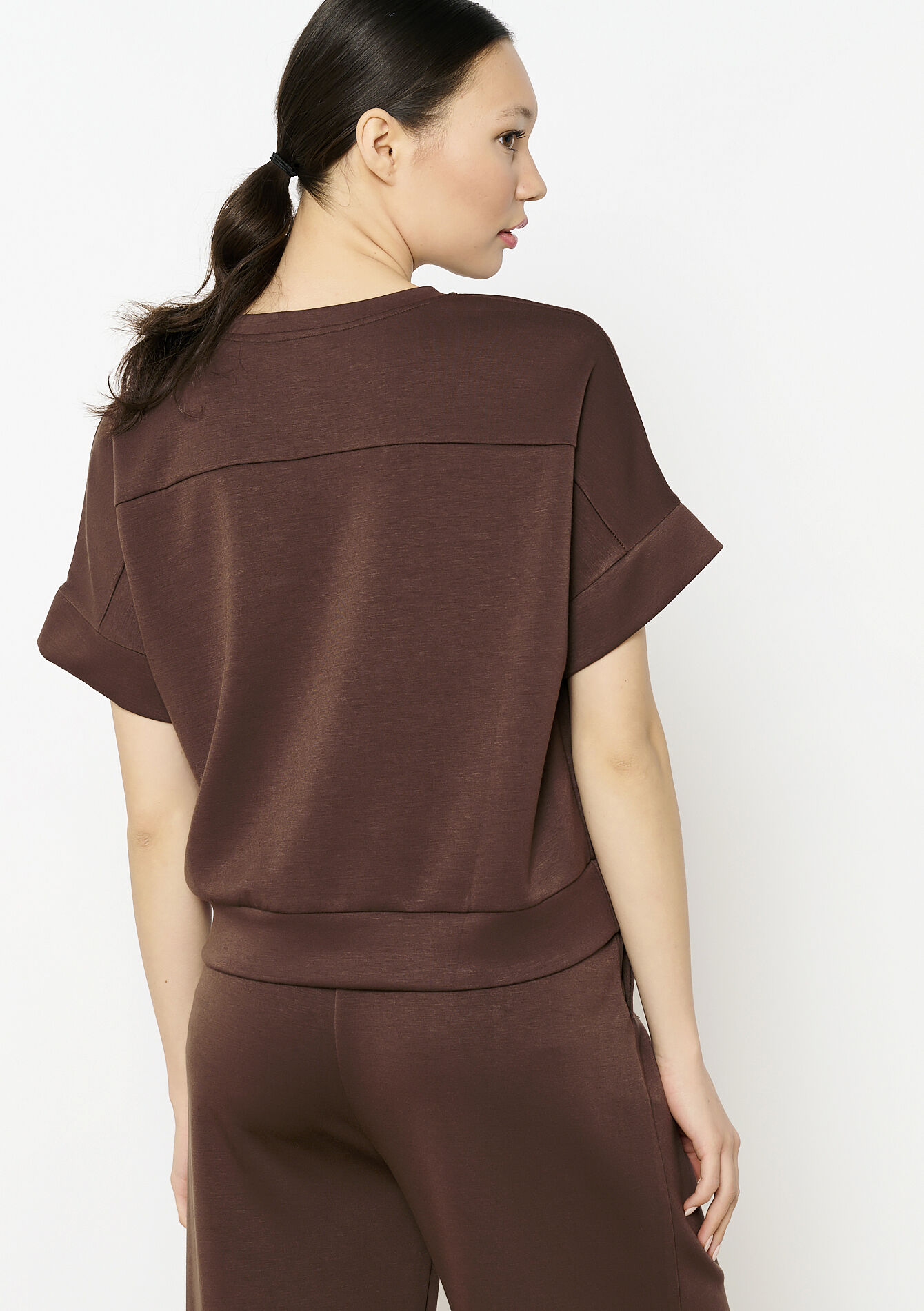 T-shirt in sweatstof - CHOCOLATE - 15100315_3715