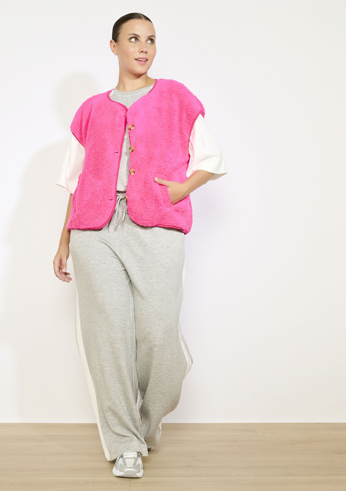 Zachte mouwloze bodywarmer - FLUO PINK - 09001486_5727