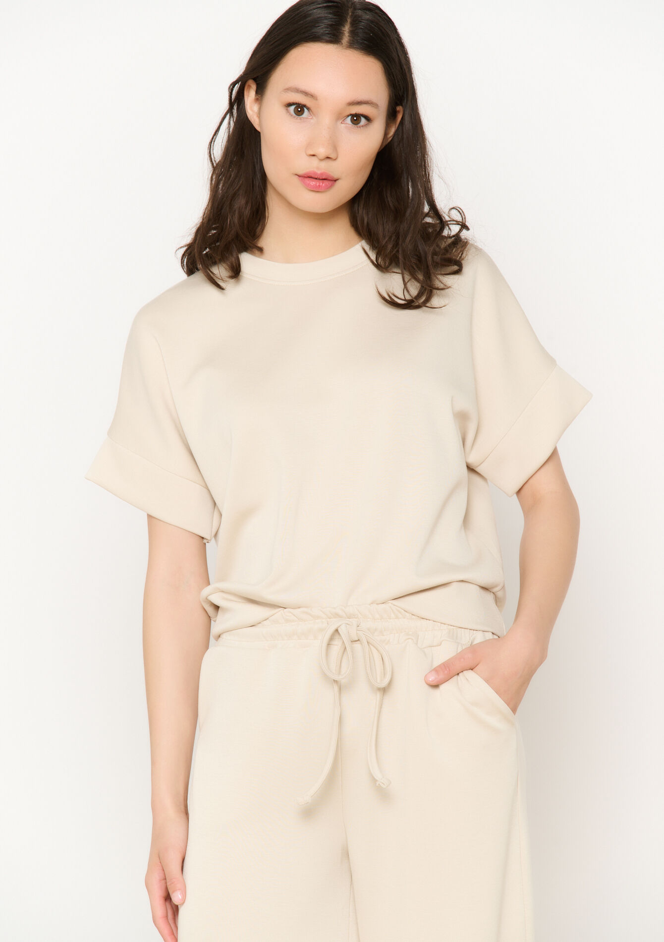 T-shirt in sweatstof - LT BEIGE - 15100315_2527