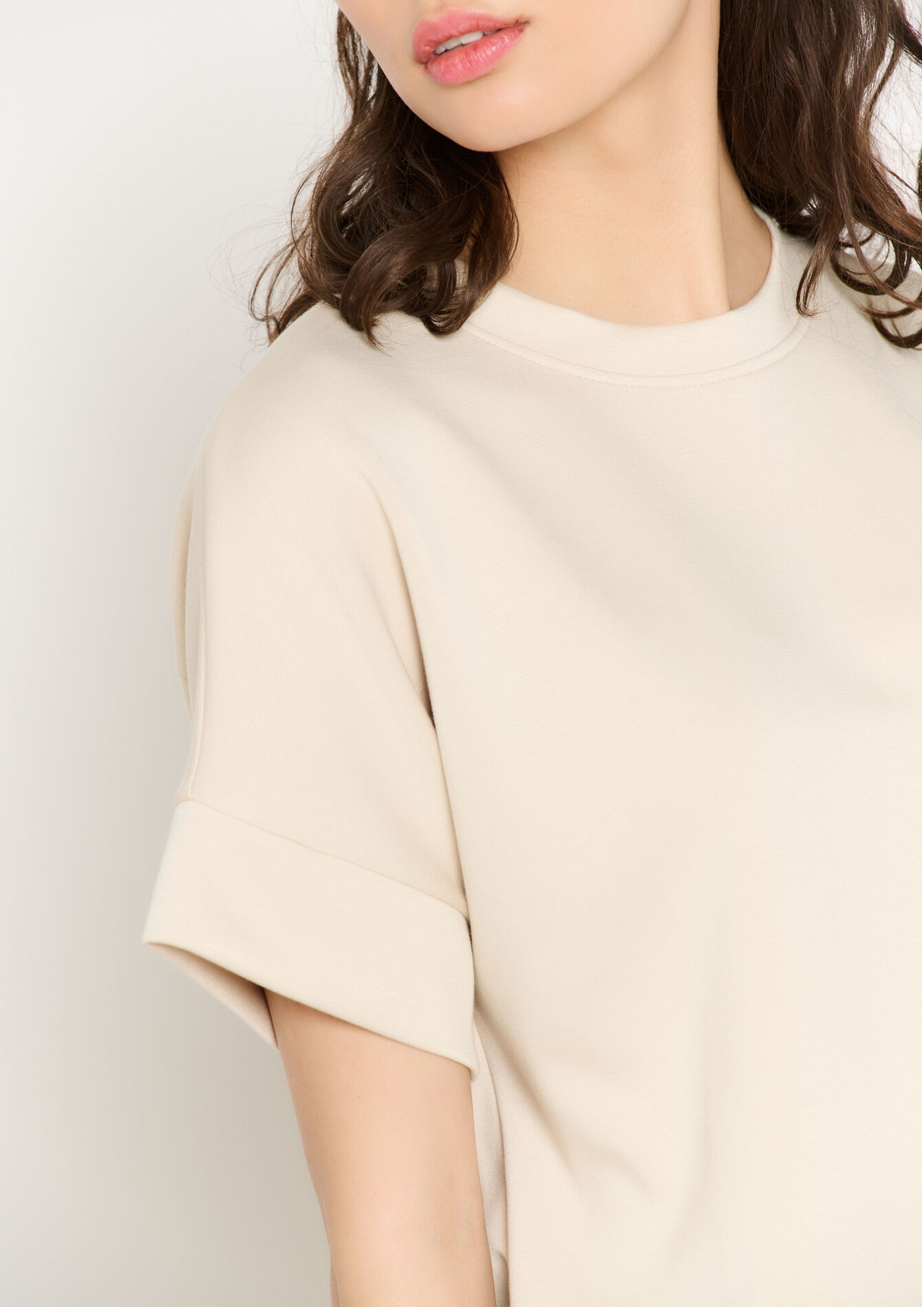 T-shirt in sweatstof - LT BEIGE - 15100315_2527