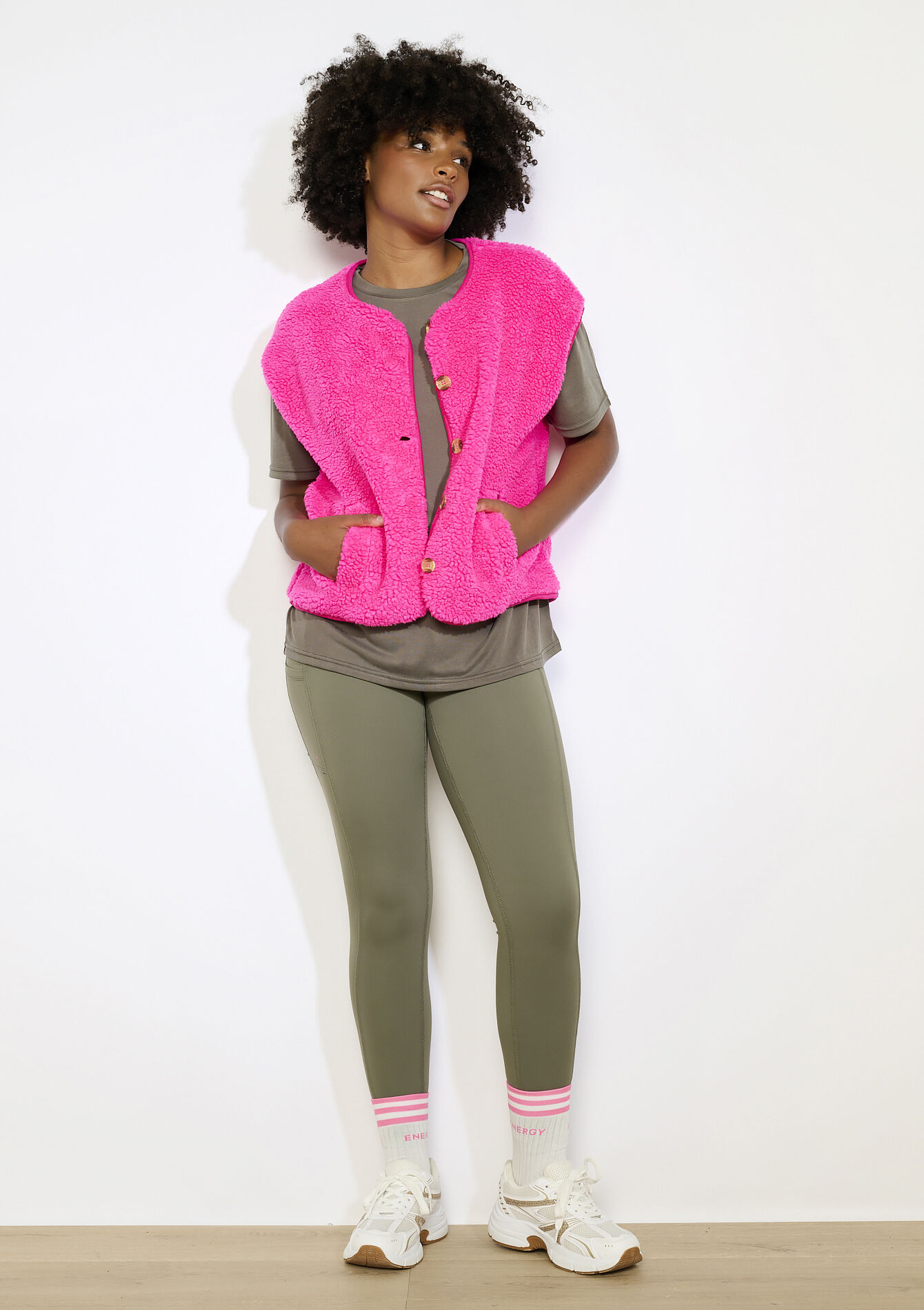 Zachte mouwloze bodywarmer - FLUO PINK - 09001486_5727