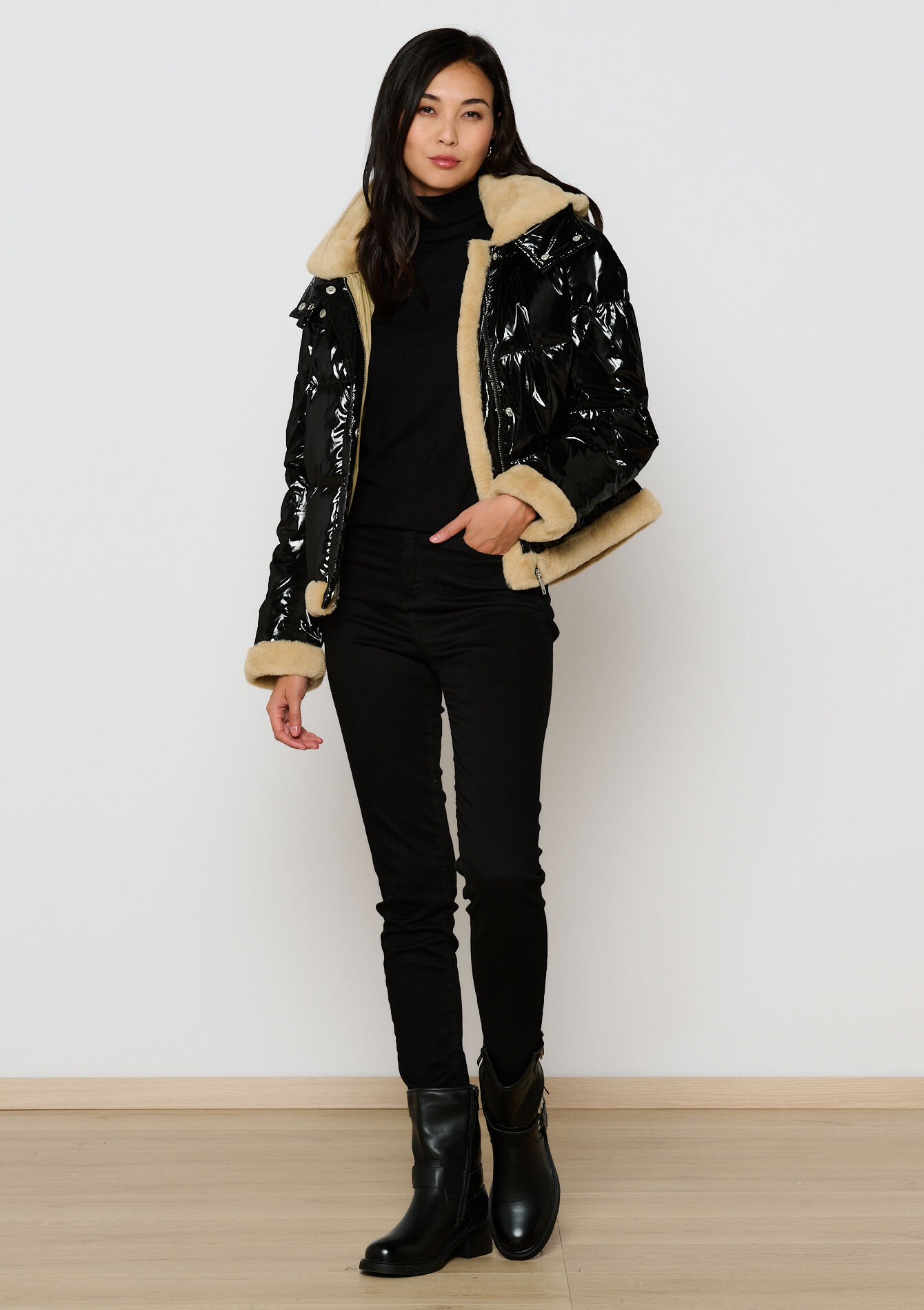 Metallic gewatteerde jas, Metallic gewatteerde jas - BLACK - 23000699_1119