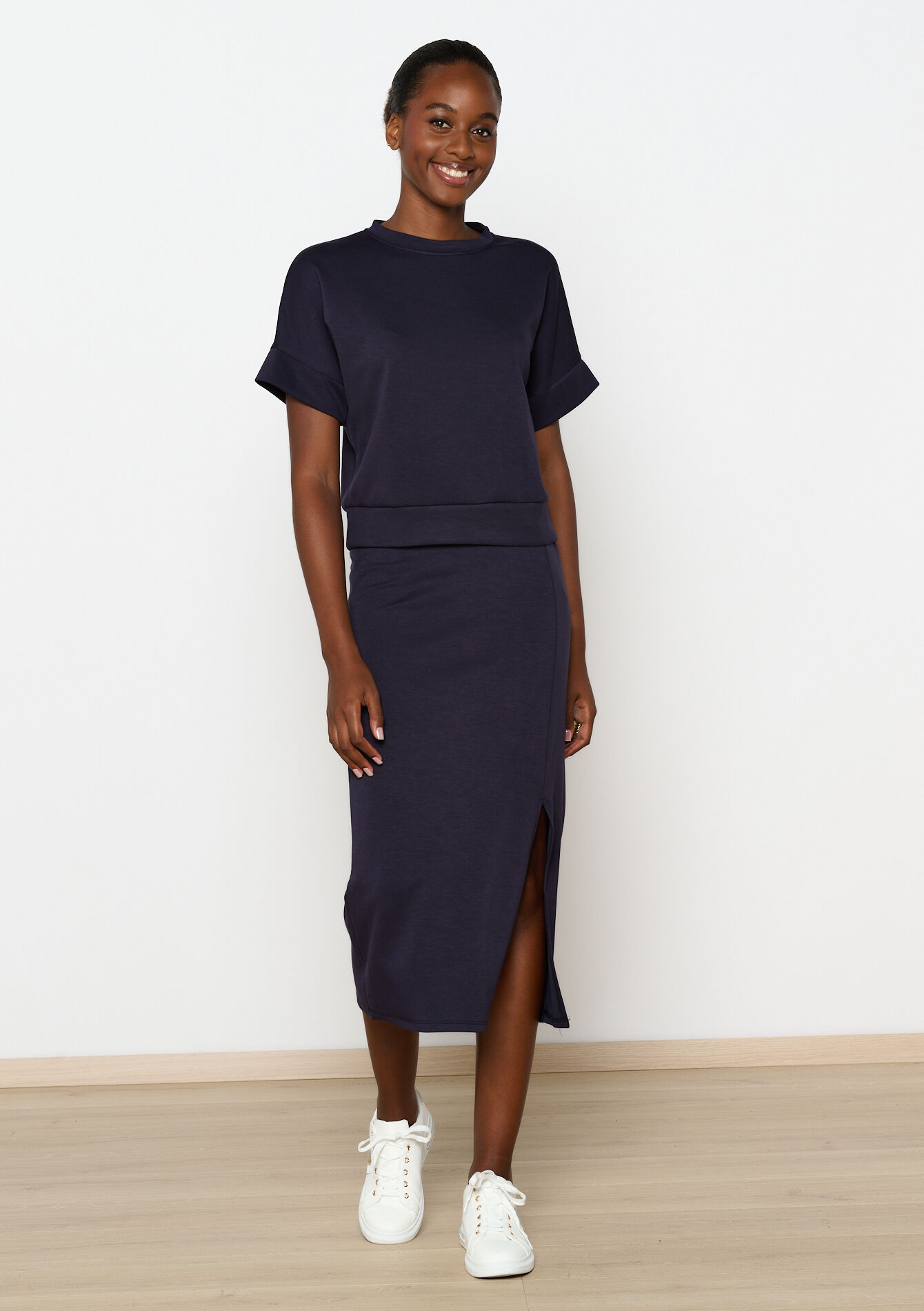 T-shirt in sweatstof, T-shirt in sweatstof - NAVY BASIC - 15100292_2723