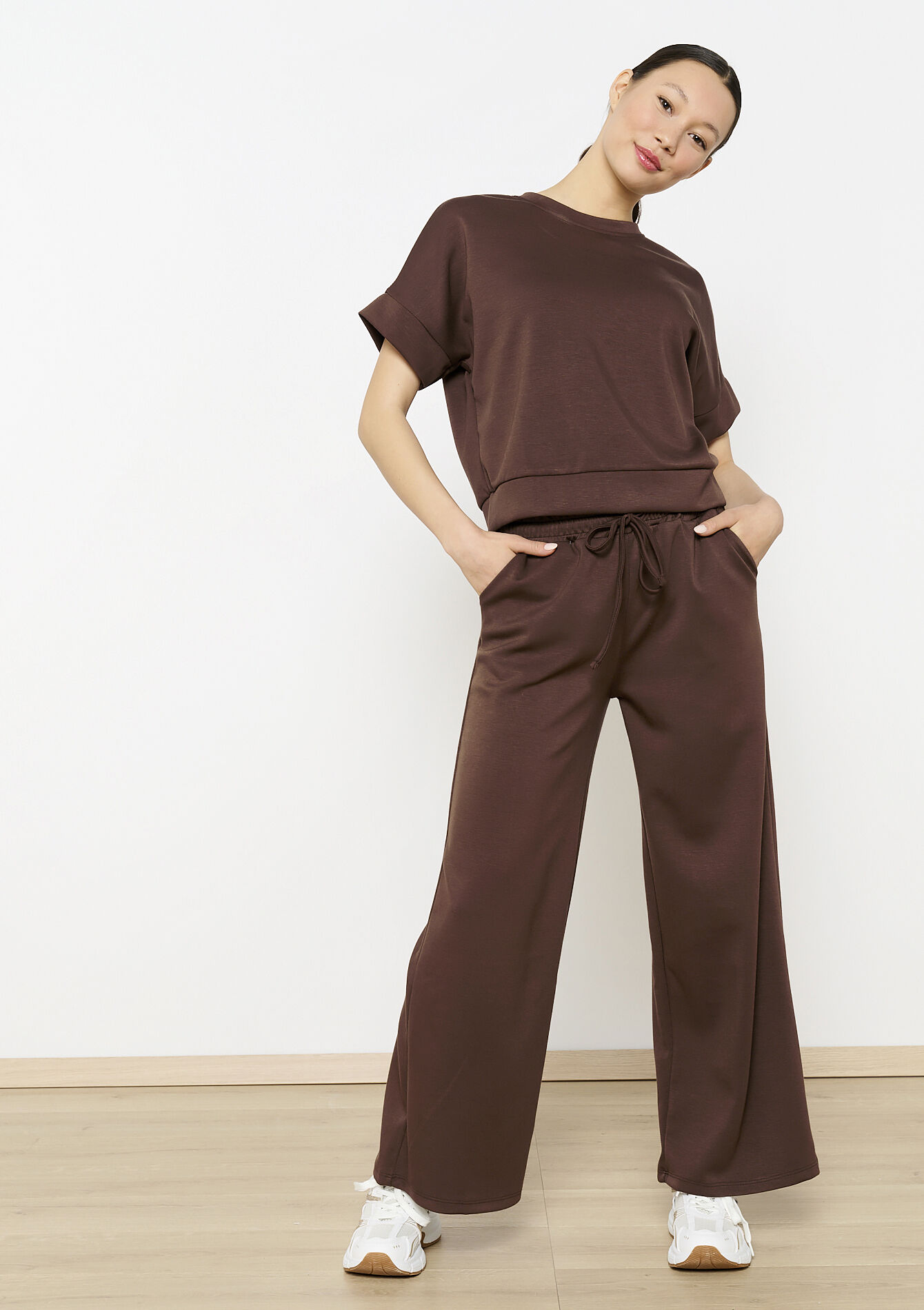 T-shirt in sweatstof - CHOCOLATE - 15100315_3715