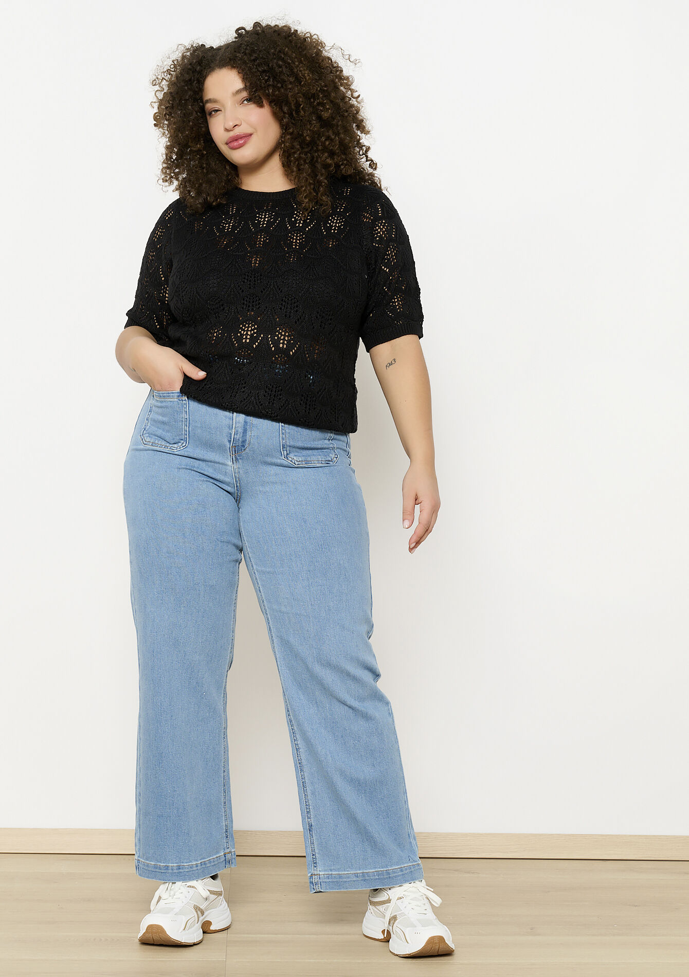 Crochet trui met korte mouwen - BLACK - 04006629_1119