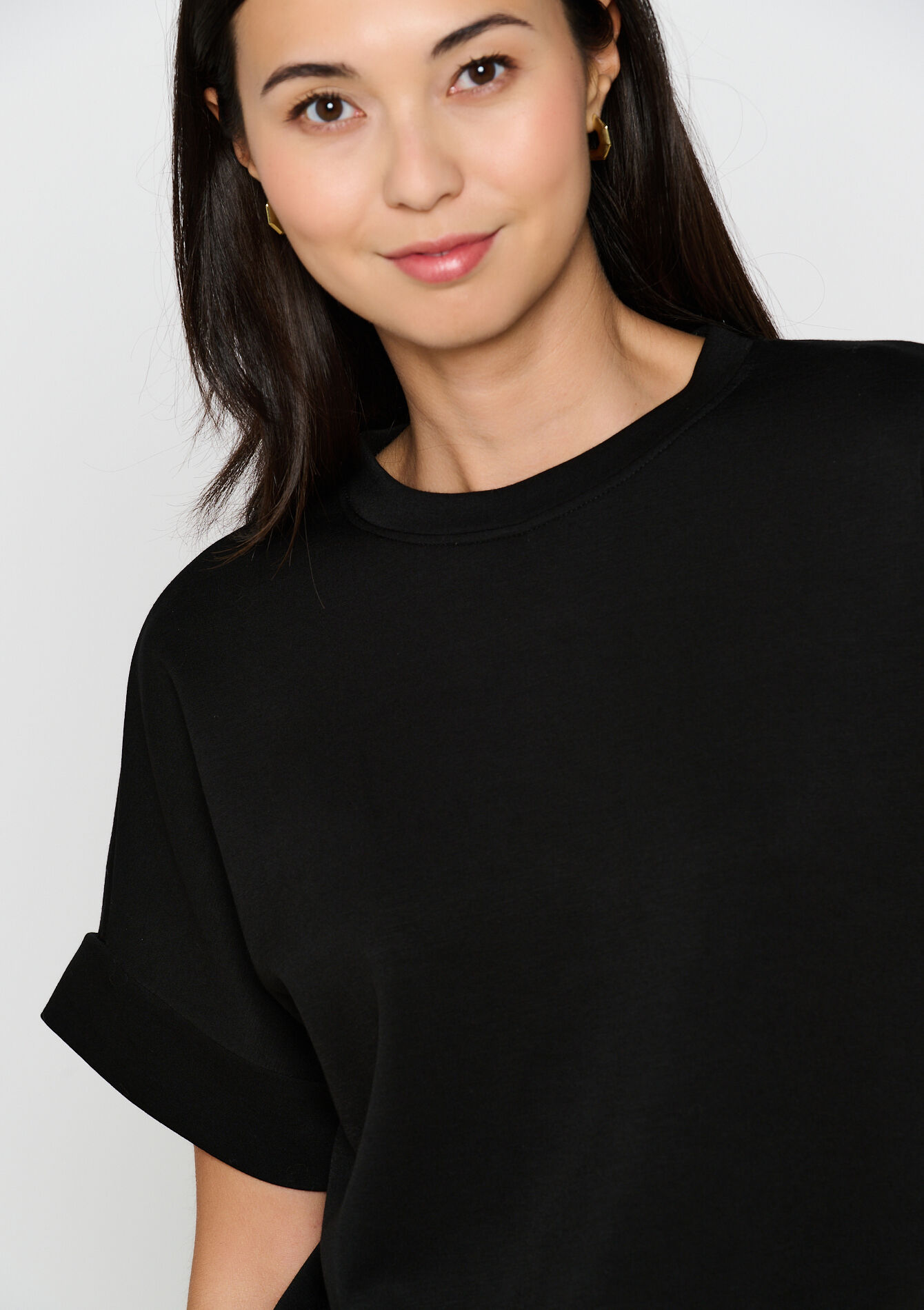 T-shirt in sweatstof, T-shirt in sweatstof - BLACK - 15100292_1119