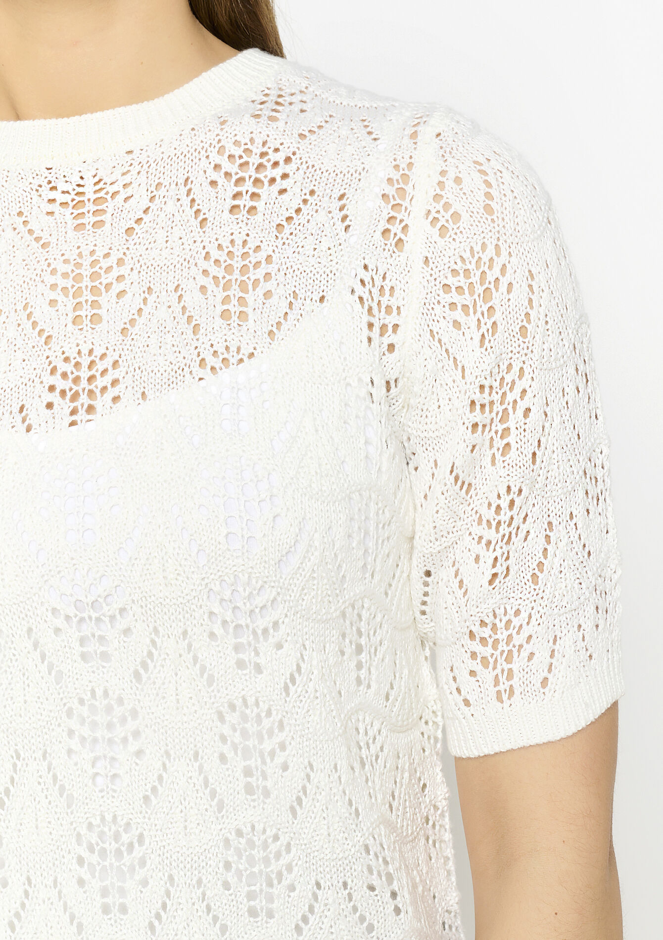 Pull en crochet à manches courtes - OPTICAL WHITE - 1112108