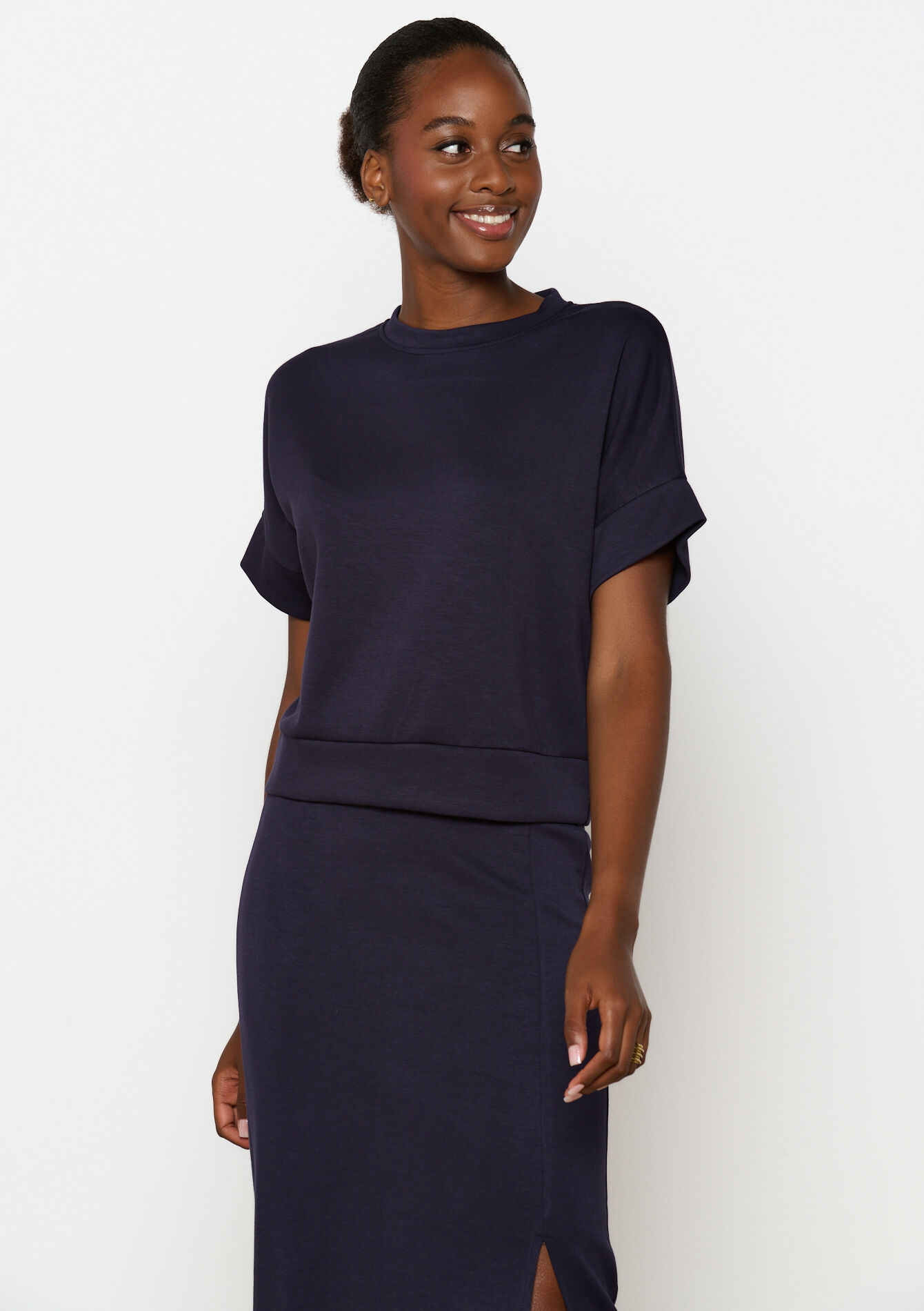 T-shirt in sweatstof, T-shirt in sweatstof - NAVY BASIC - 15100292_2723