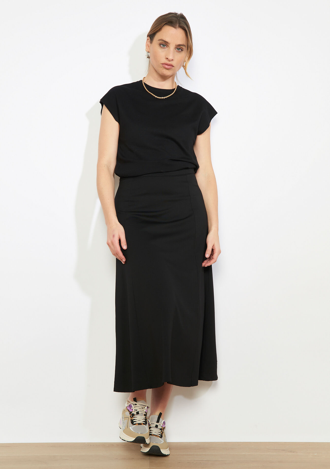 Jupe midi fluide - BLACK - 07101490_1119