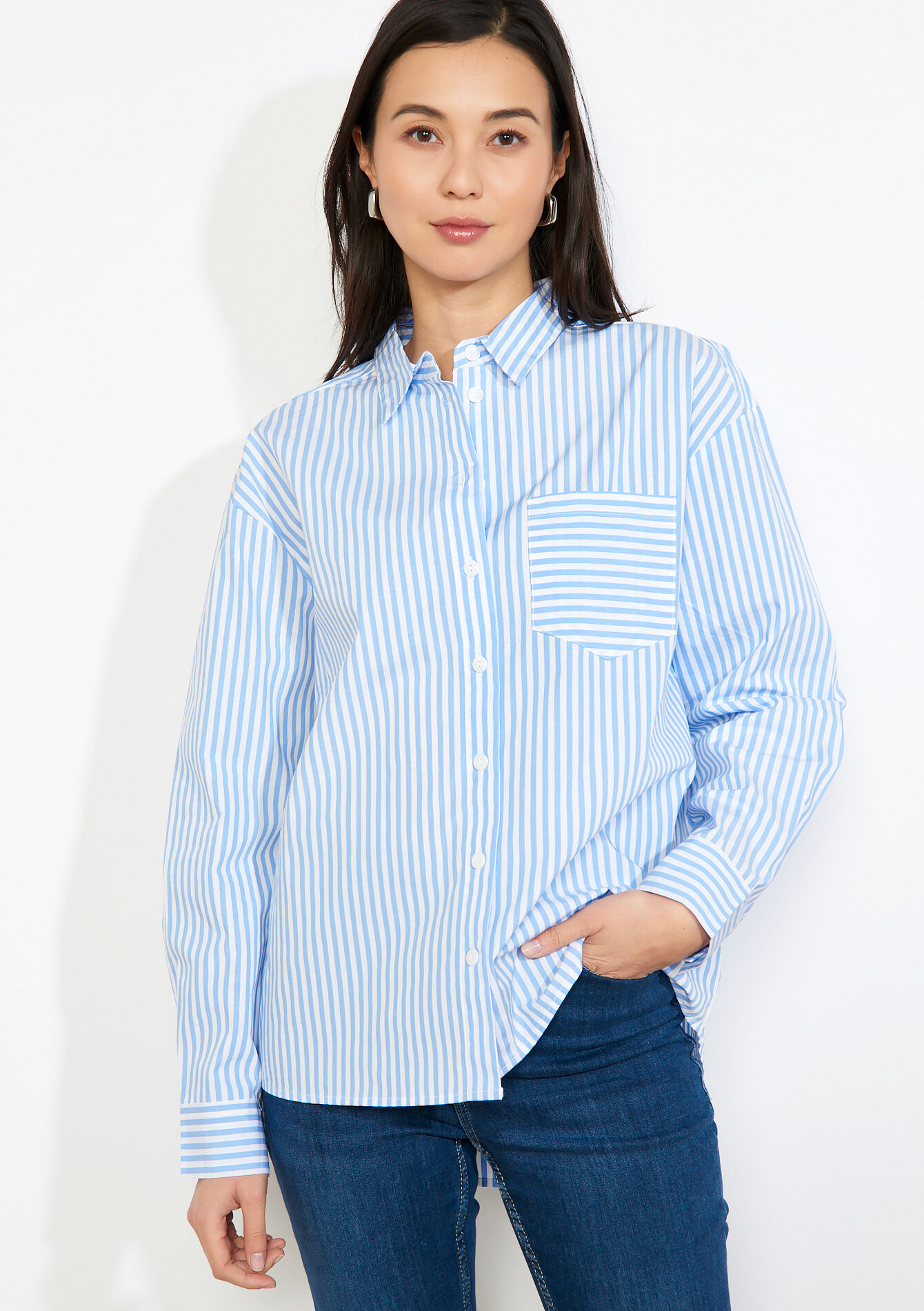 Oversized gestreept hemd, Oversized gestreept hemd - BLUE PASTEL - 05702931_3003