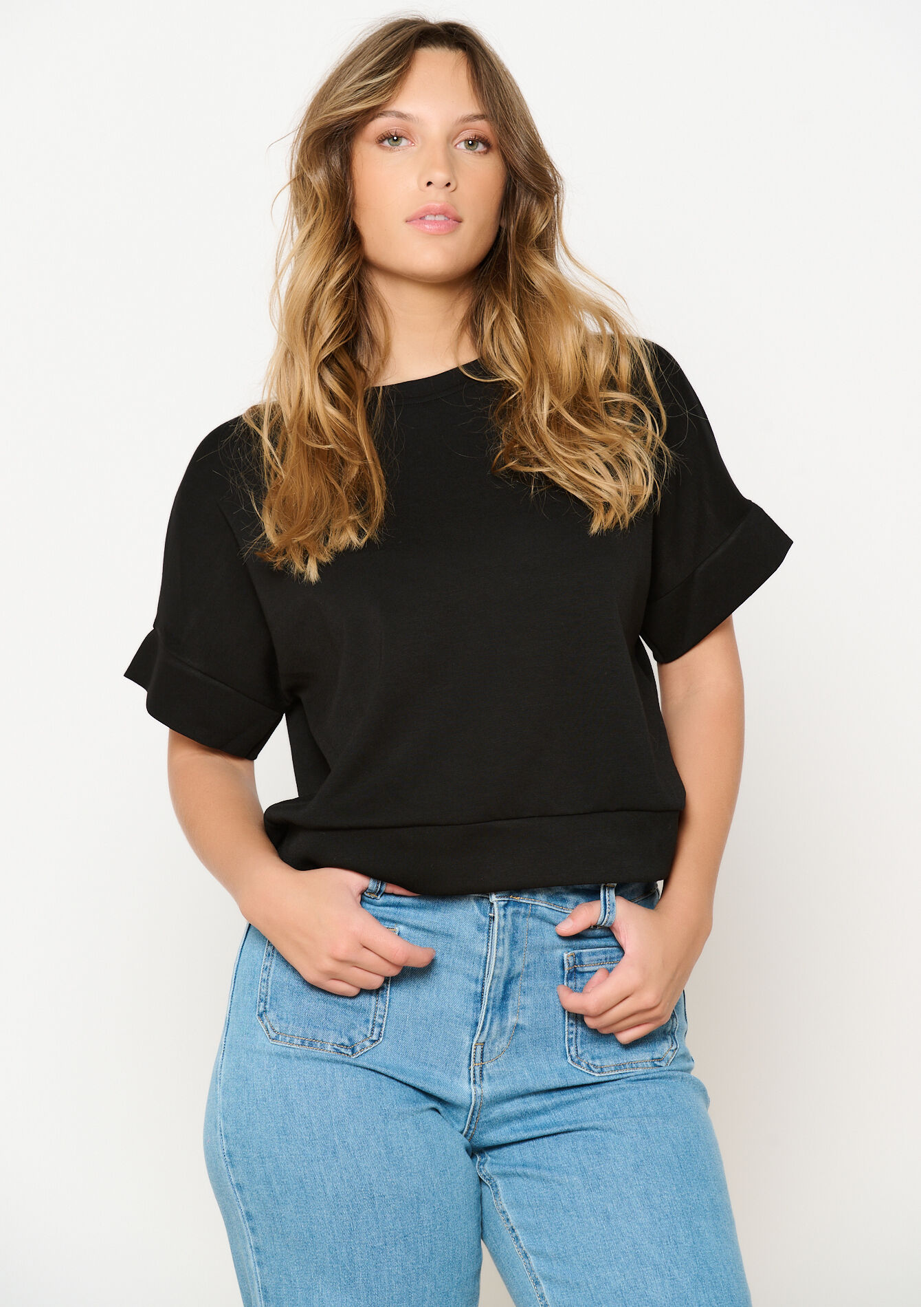 T-shirt in sweatstof - BLACK - 15100315_1119