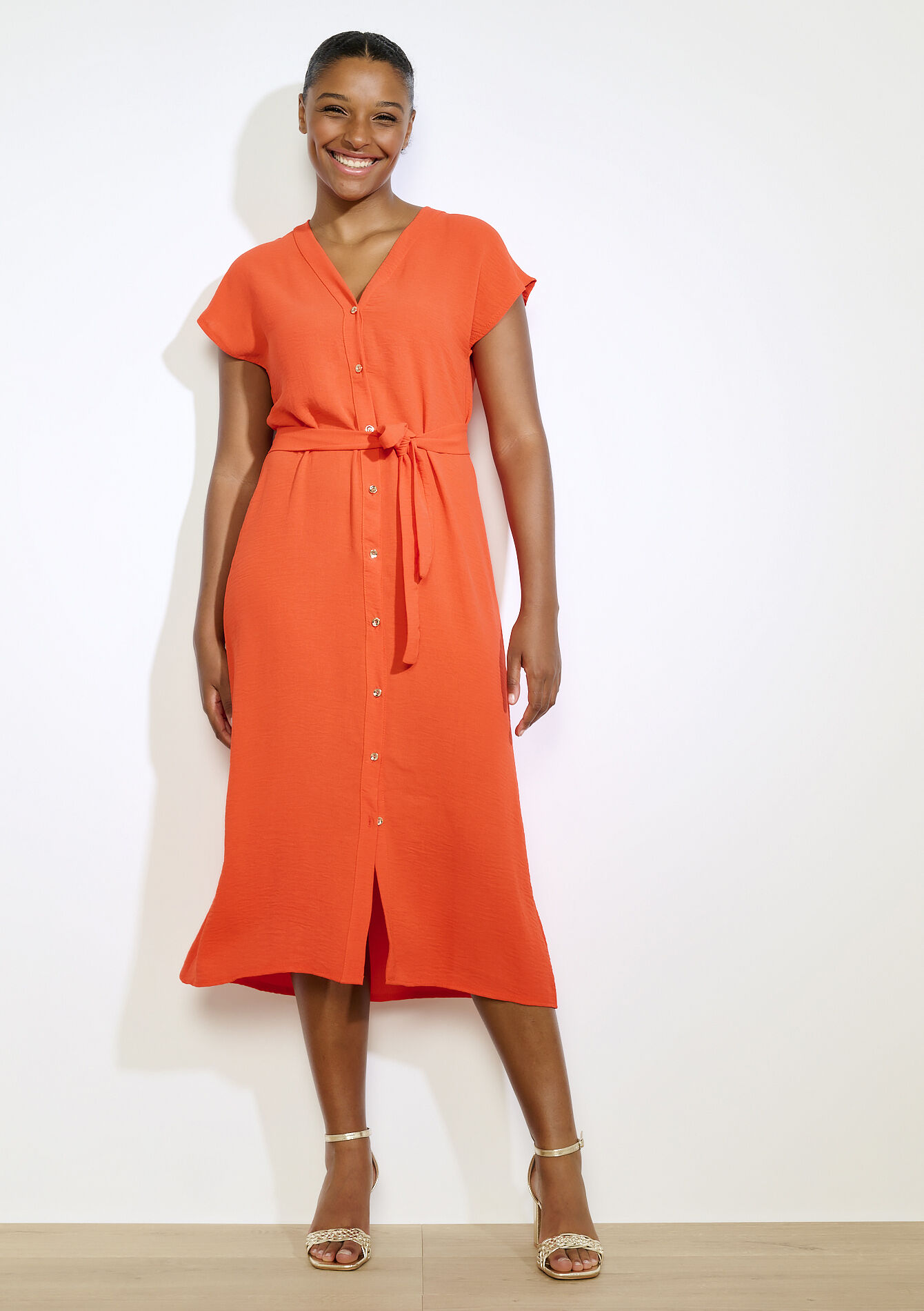 Overhemdjurk met knoopjes, Overhemdjurk met knoopjes - ORANGE BRIGHT - 08104243_1255