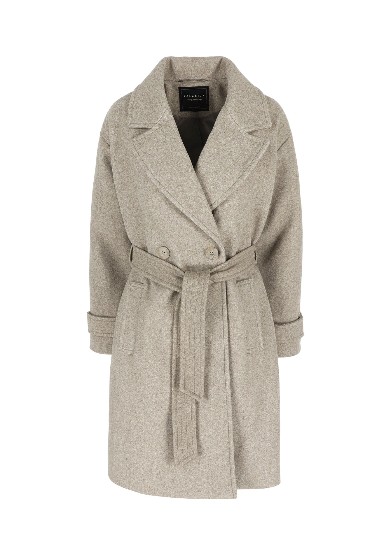 Halflange jas met riem - TAUPE - 23000678_1021