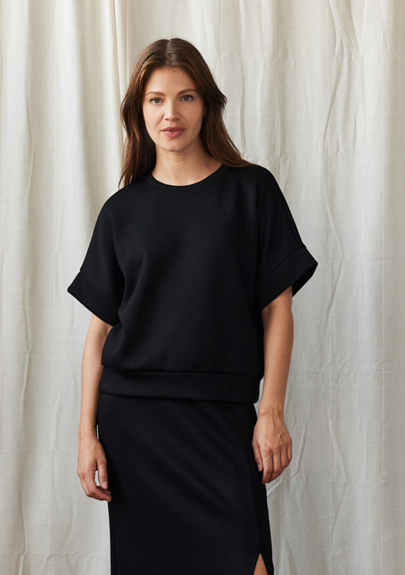 T-shirt in sweatstof, T-shirt in sweatstof - BLACK - 15100292_1119