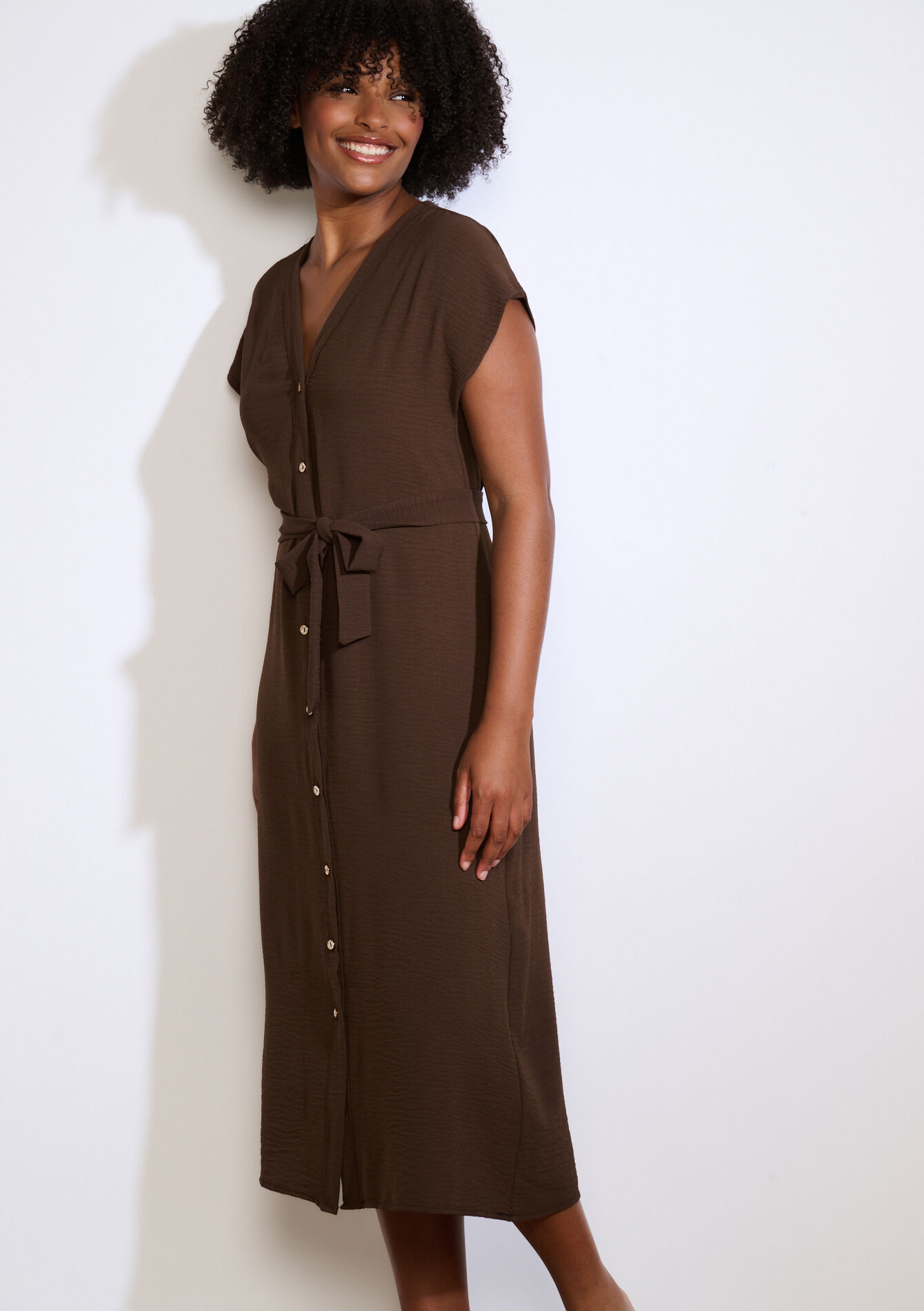 Robe chemise boutonnée - BROWN DARK CHOCOLATE - 08104243_3720