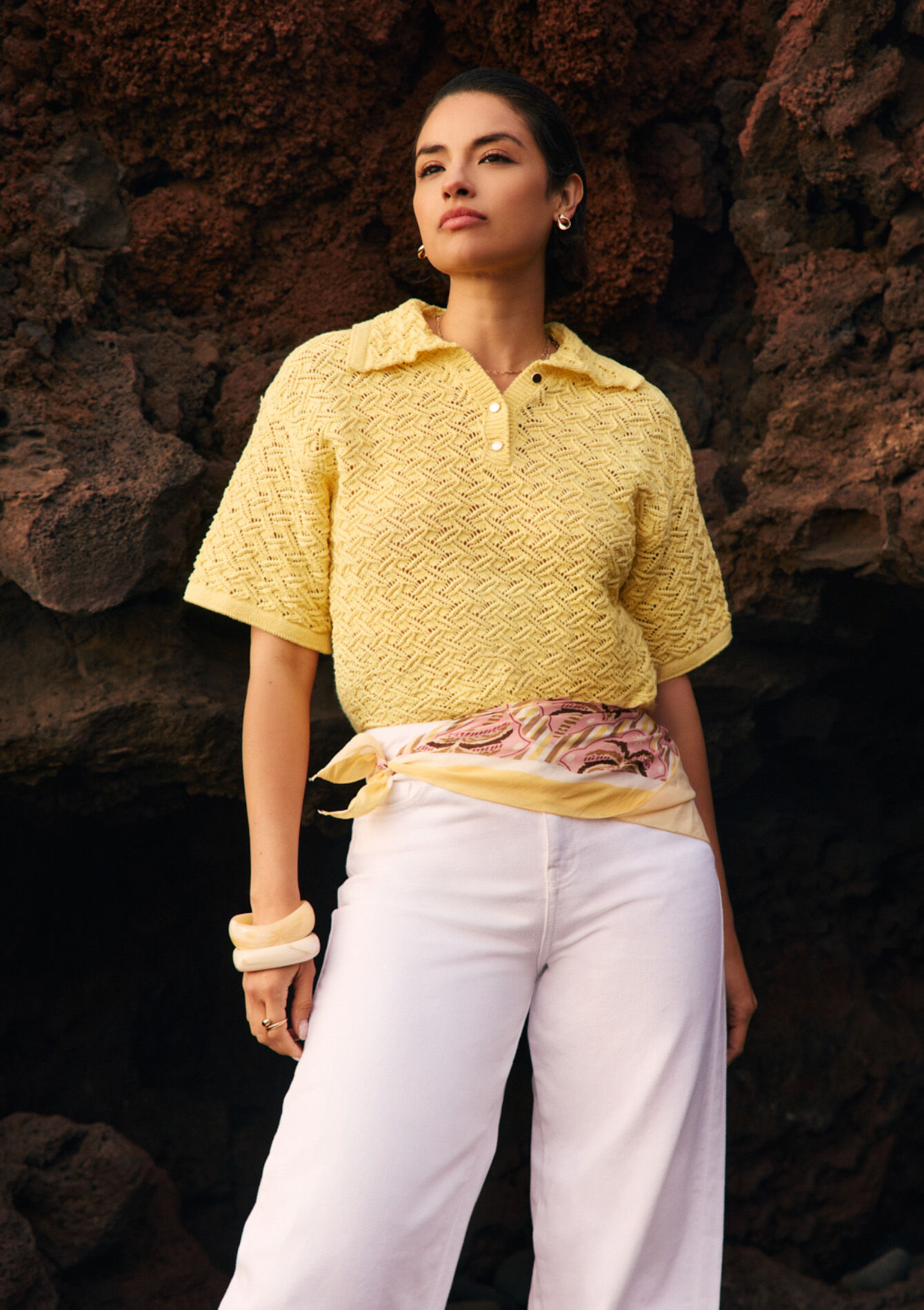 Textured knit polo, , hi-res