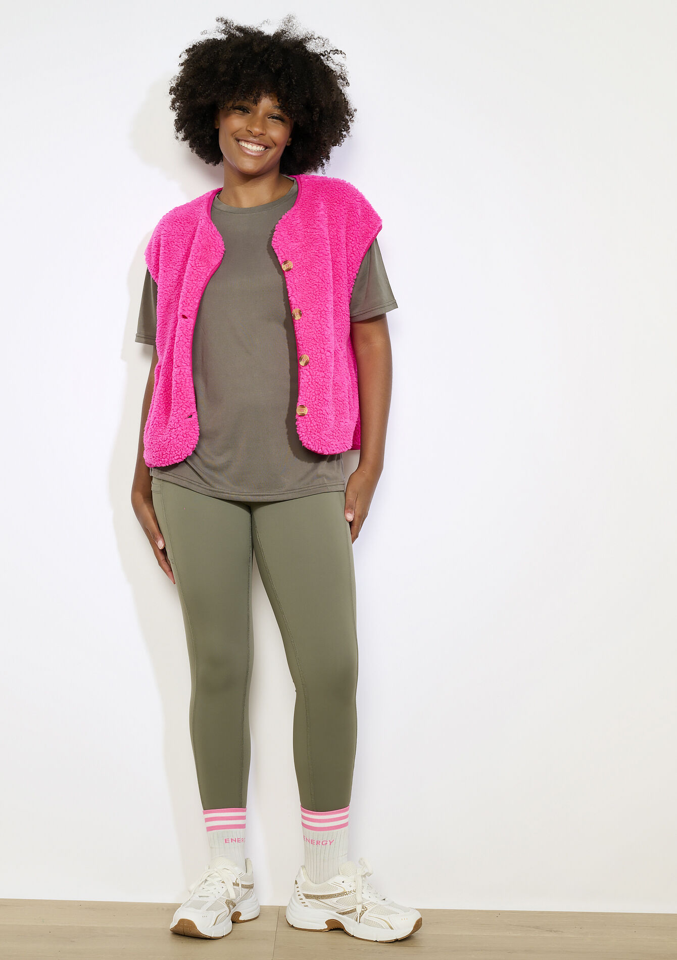 Zachte mouwloze bodywarmer - FLUO PINK - 09001486_5727