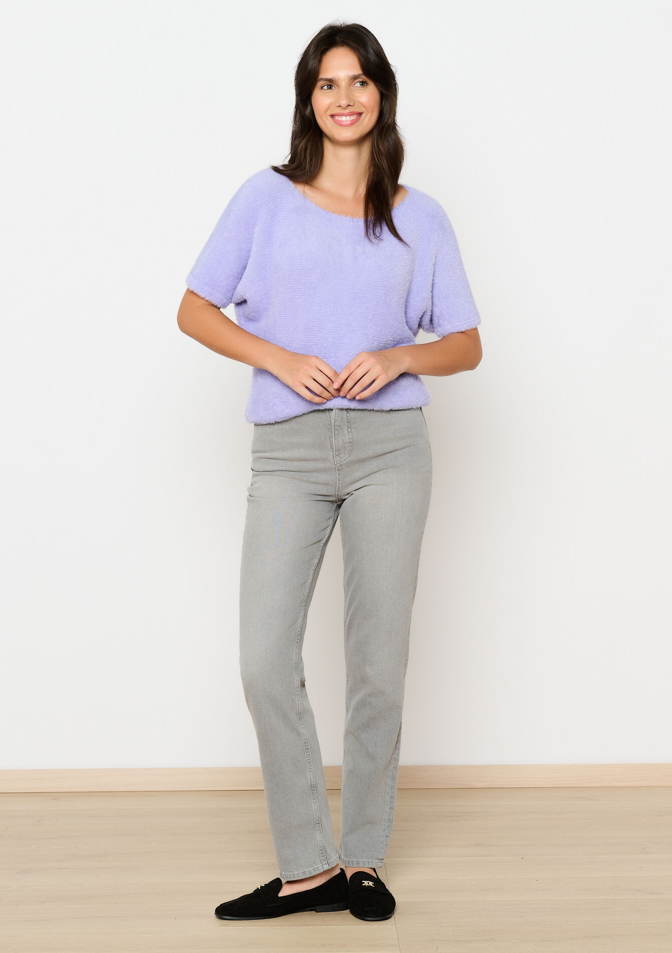 Pull à maille poilue à manches courtes, Pull à maille poilue à manches courtes - LILAC BRIGHT - 04006673_2578