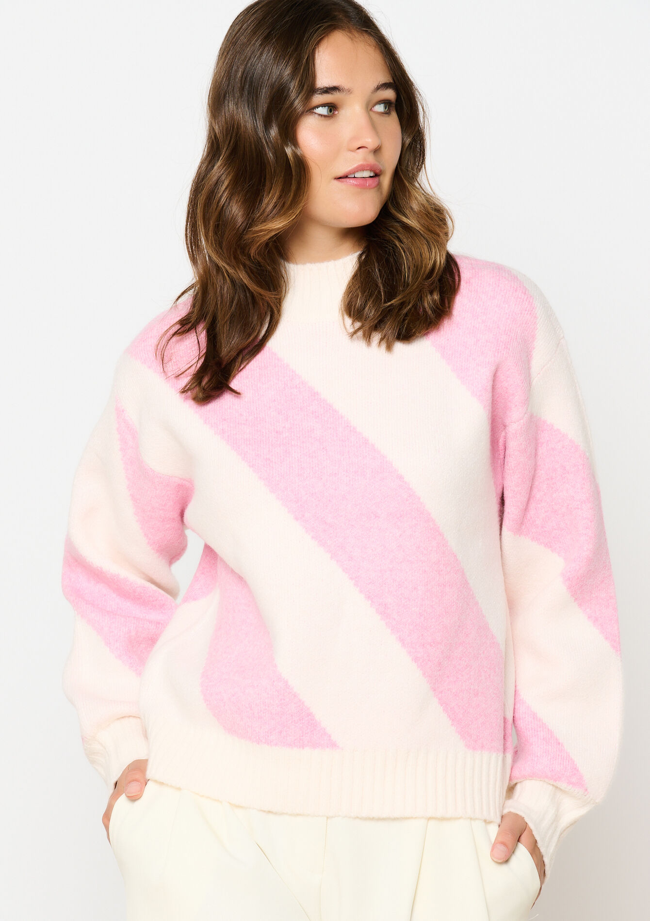 Jacquard trui met strepen, Jacquard trui met strepen - LIGHT PINK - 04006512_1303